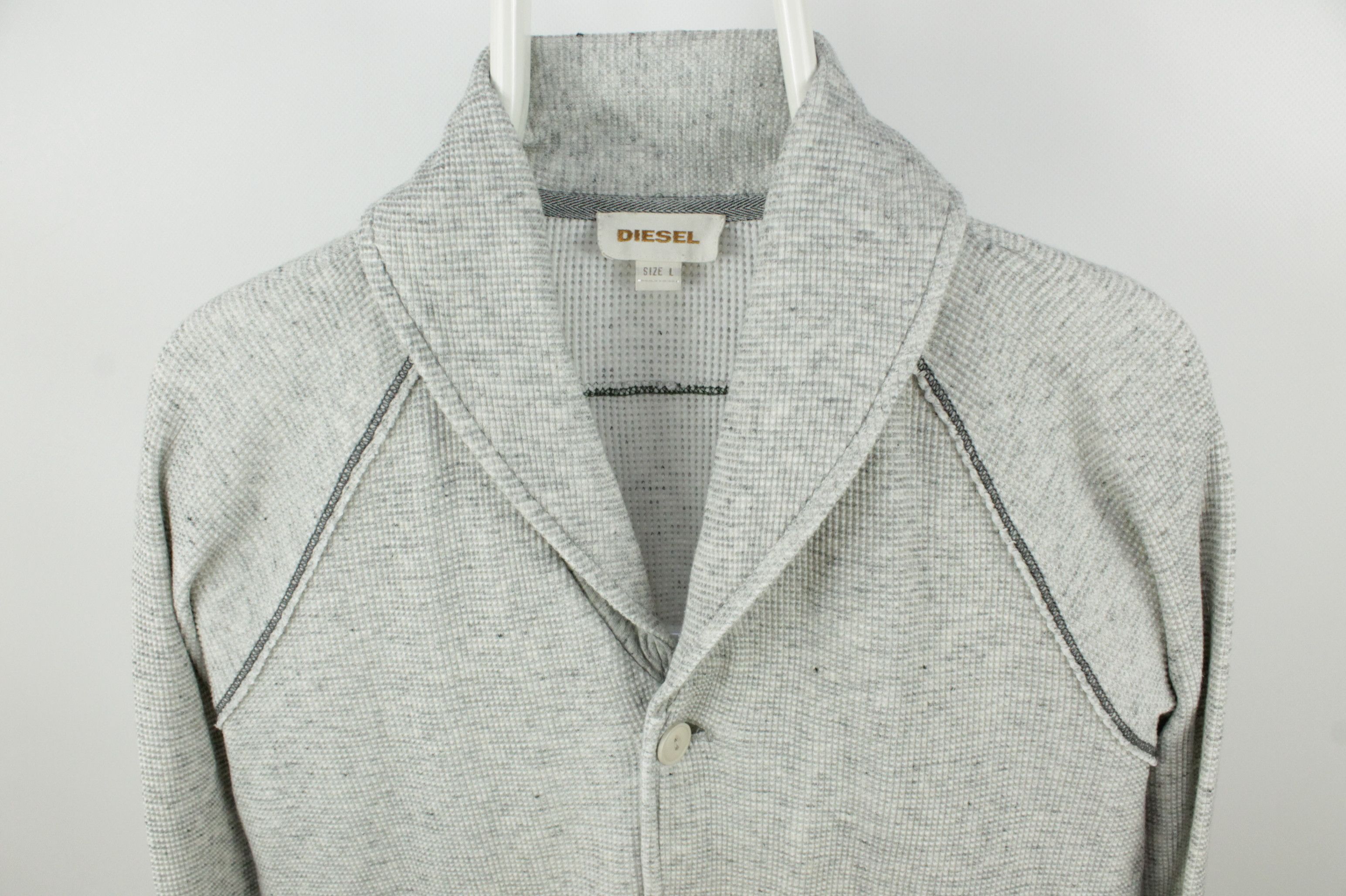Diesel Diesel Gray Waffle Cotton Shawl Colar Cardigan Men's Size US L / EU 52-54 / 3 - 2 Thumbnail