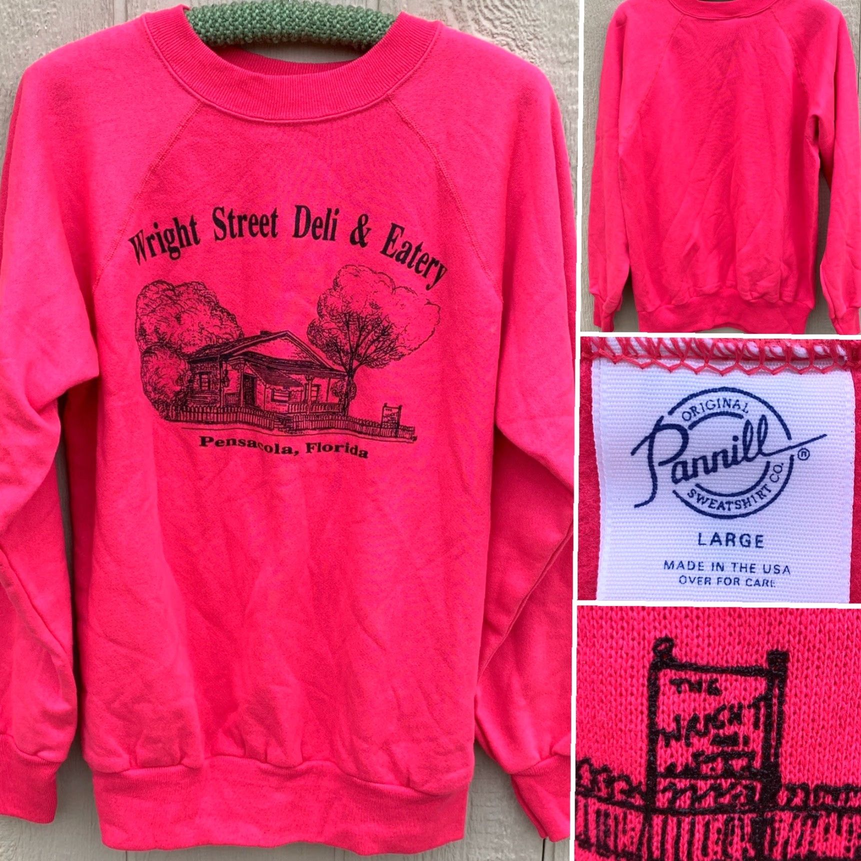 Vintage VINTAGE Wright Street Deli & Eatery Pensacola Florida Raglan Sweatshirt L Pink 80s Mens Size US L / EU 52-54 / 3 - 2 Thumbnail