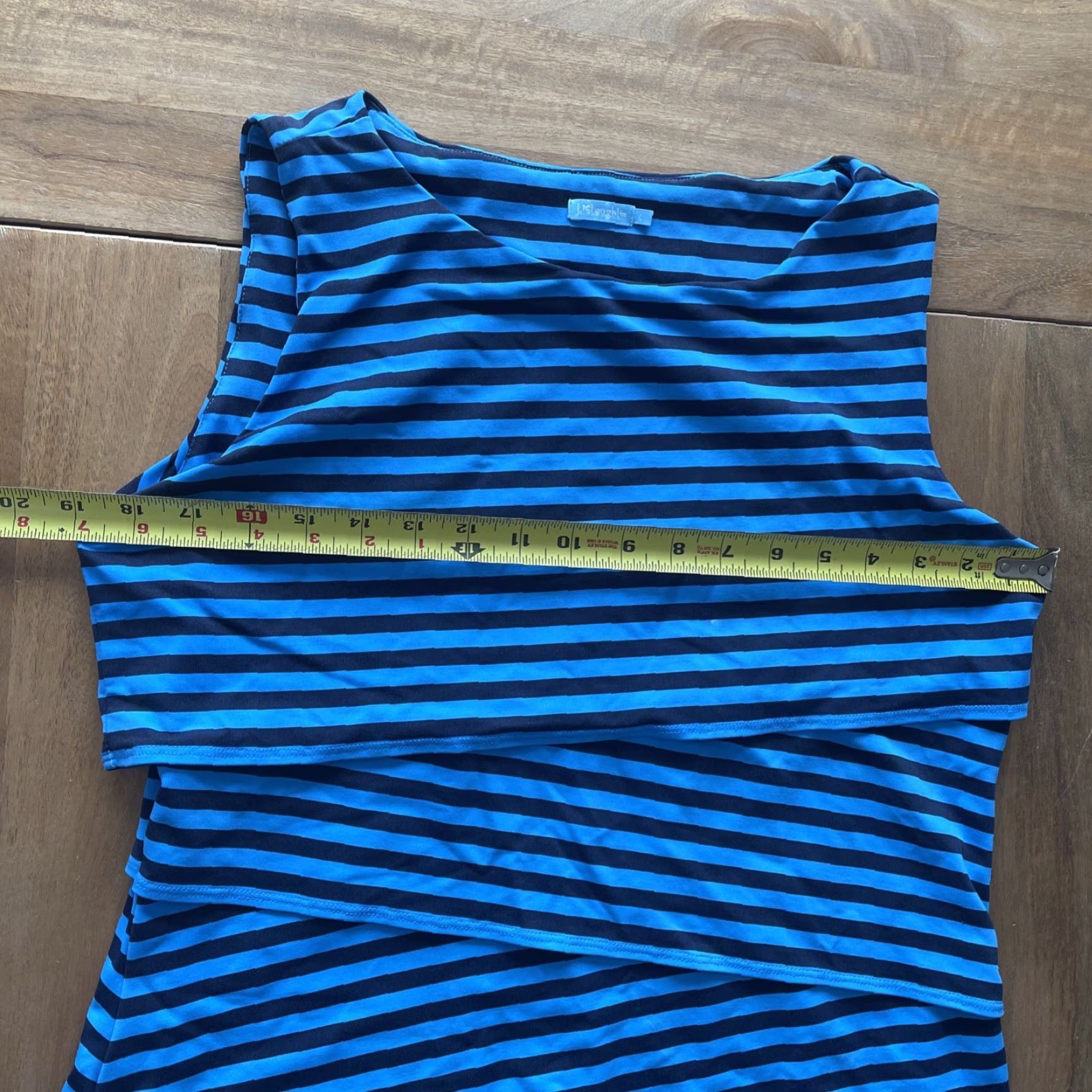 J.McLaughlin J. McLaughlin Dress Catalina Cloth Nicola Tiered Blue Striped Sleeveless L Knee Length Jersey Nylon Spandex Size L / US 10 / IT 46 - 6 Thumbnail
