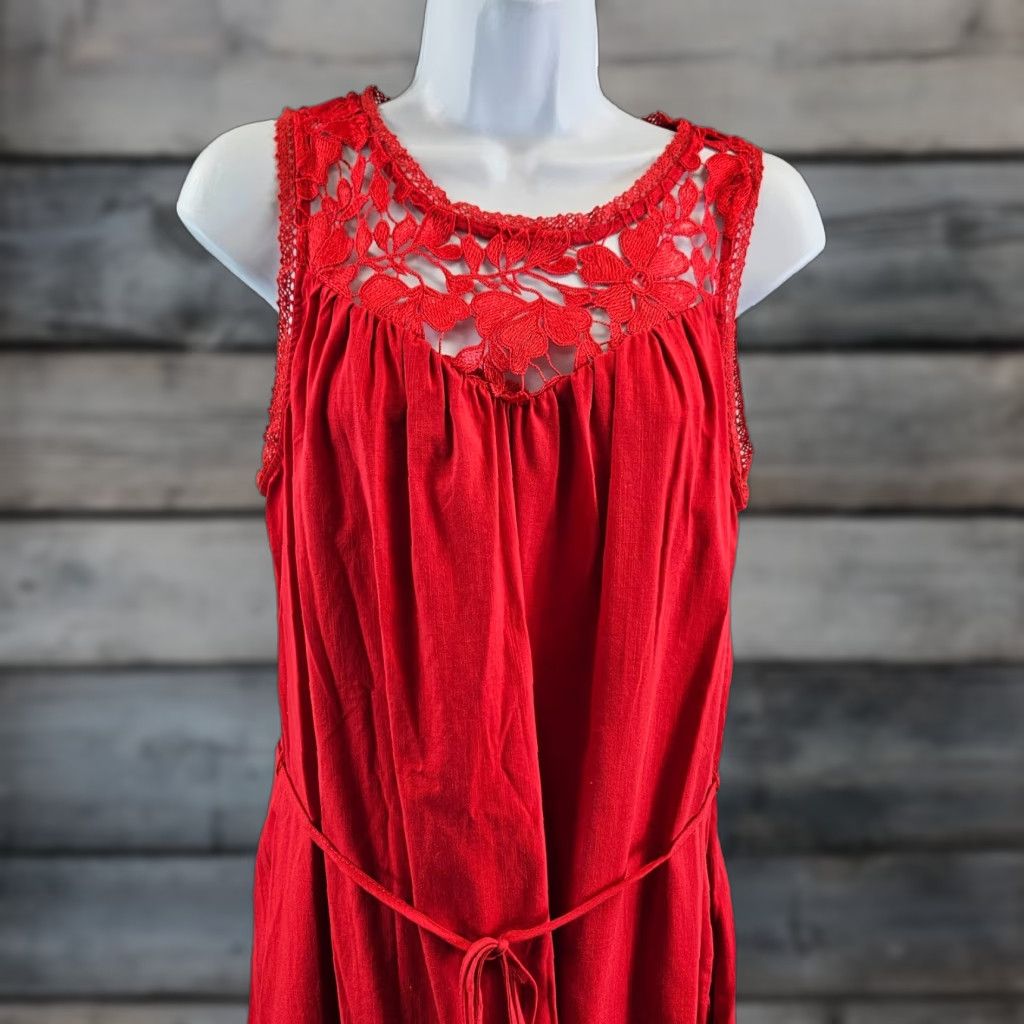 Vintage Knox Rose Dress Womens Sz Small Red Sleeveless Crochet Pockets Cotton Blend Size S / US 4 / IT 40 - 1 Thumbnail