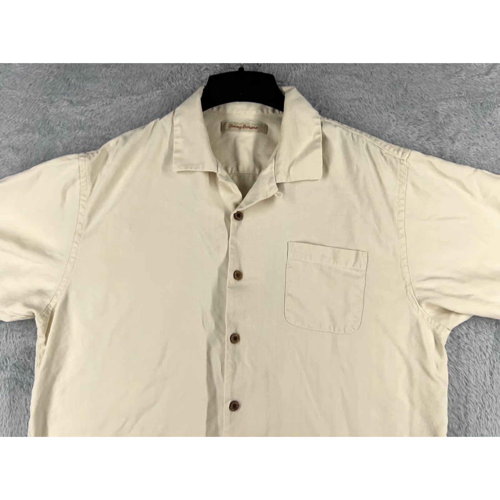Tommy Bahama Tommy Bahama Shirt Men Extra Large Beige 100% Silk Herringbone Pocket Hawaiian Button-Up Size US XL / EU 56 / 4 - 4 Thumbnail