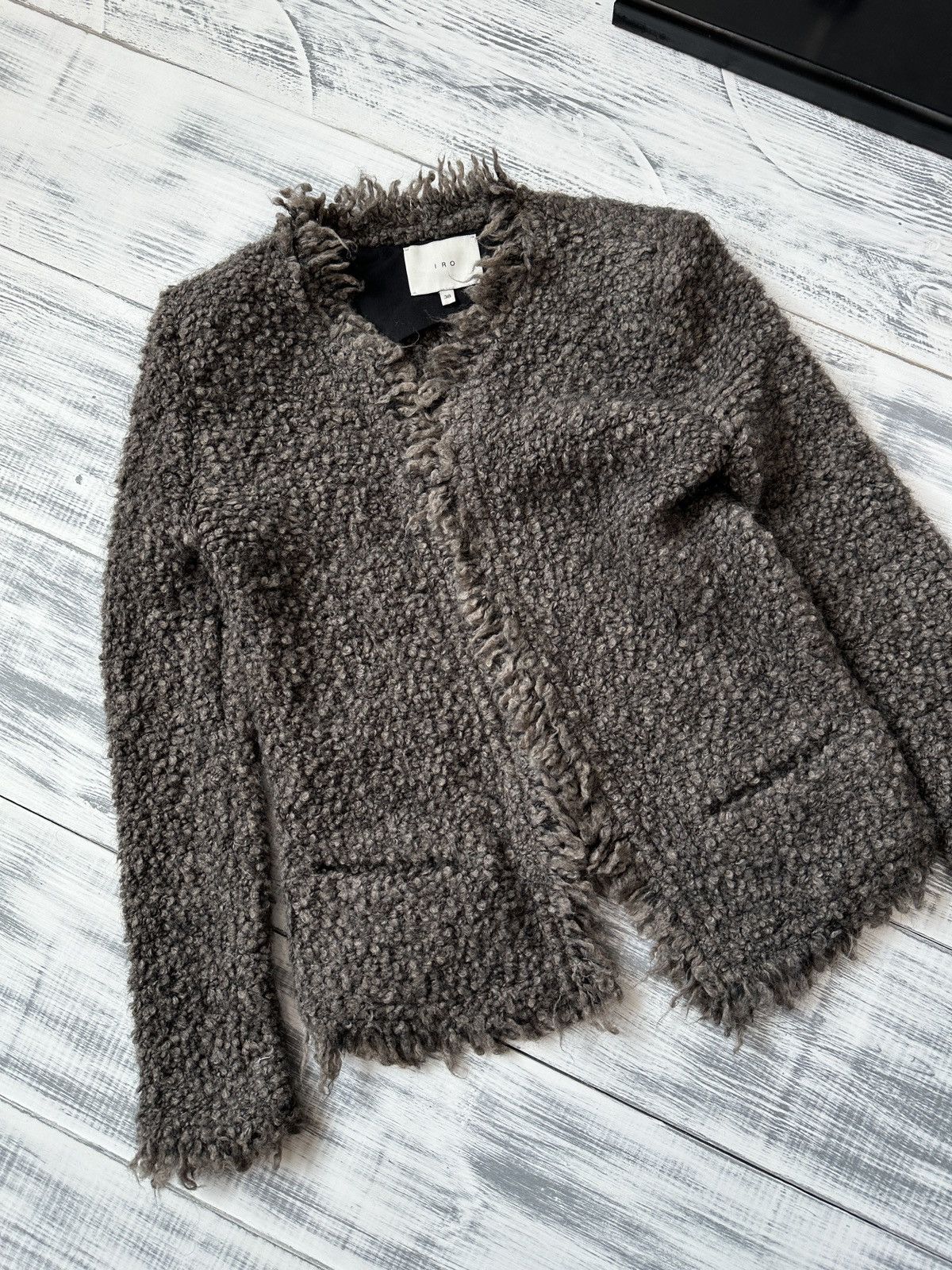 Iro IRO Coffey Jacket Mohair Fringe Trim Shaggy Open Front Boho Size S / US 4 / IT 40 - 11 Thumbnail
