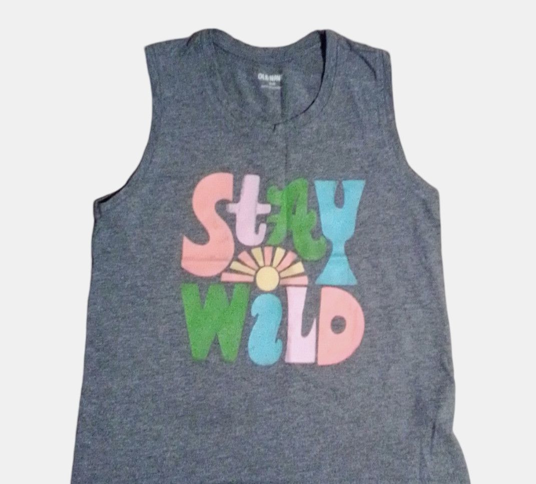 Old Navy Girls Gray STAY WILD Sleeveless Graphic Tank Top Size M / US 6-8 / IT 42-44 - 1 Thumbnail