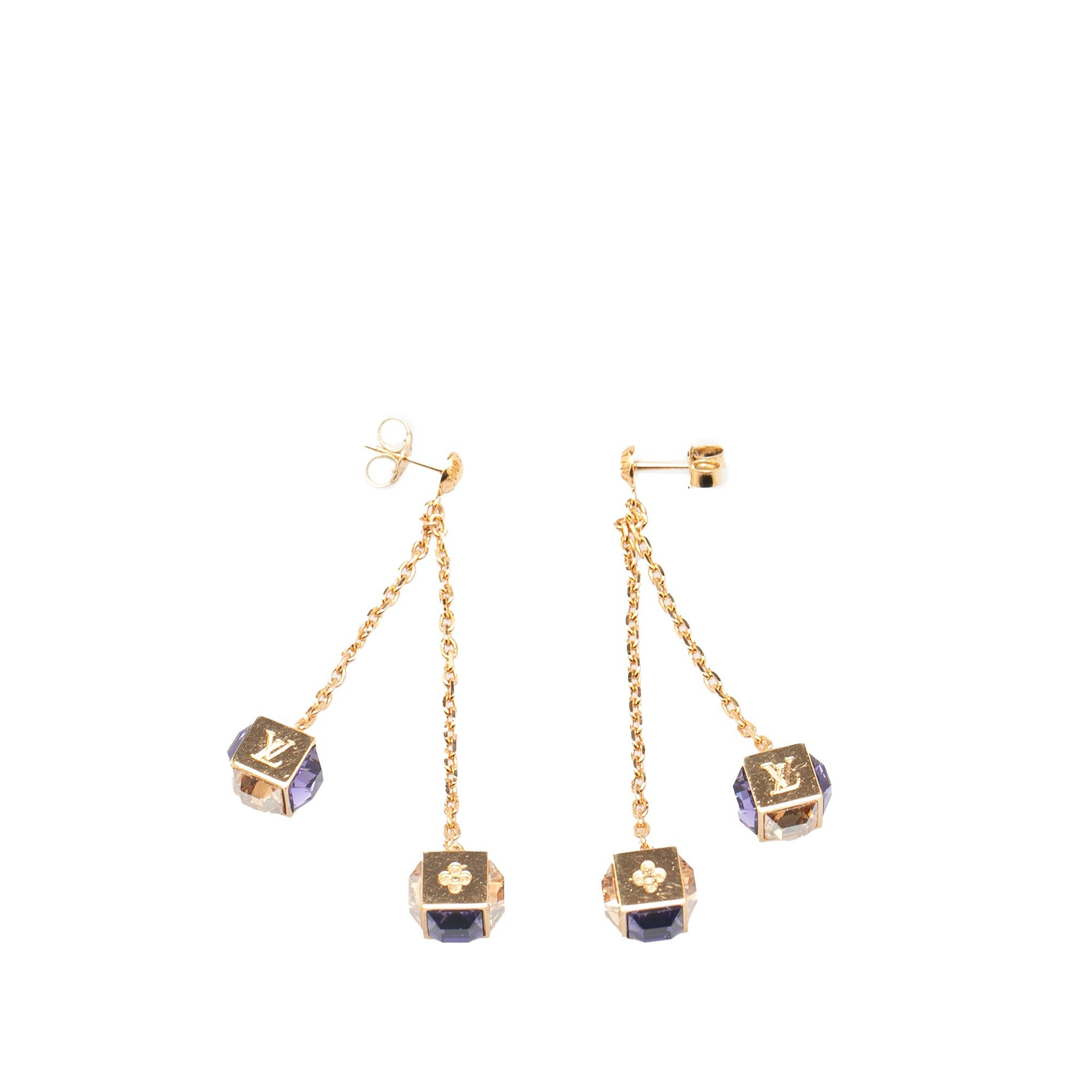 Louis Vuitton Louis Vuitton Gold Plated Crystal Gamble Drop Earrings Gold Size ONE SIZE - 1 Thumbnail