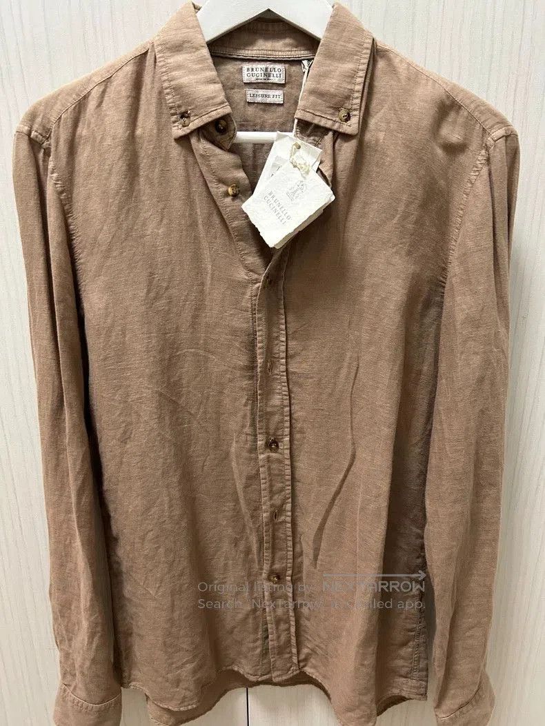Brunello Cucinelli Beige Cotton-Linen Shirt.