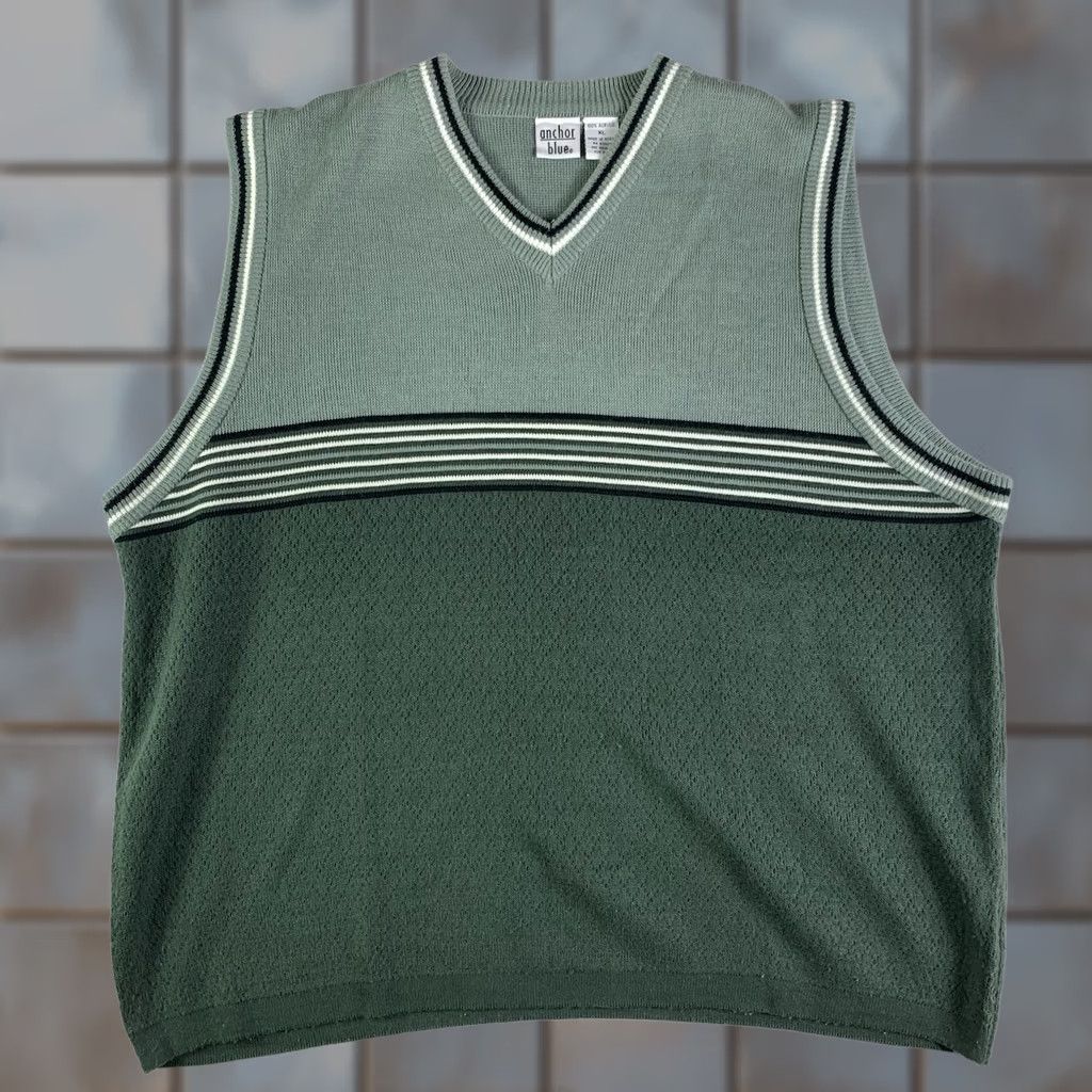 Anchor Blue Vtg Anchor Blue Sweater Vest 90s Mens XL Green/Gray Clueless Y2K Size US XL / EU 56 / 4 - 1 Thumbnail