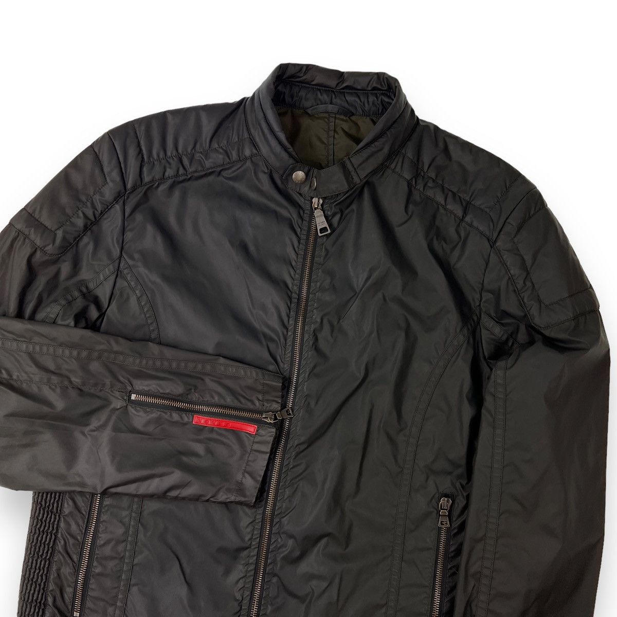 image of Prada Sport Dark Green Biker Jacket in Kaki, Men's (Size Large)