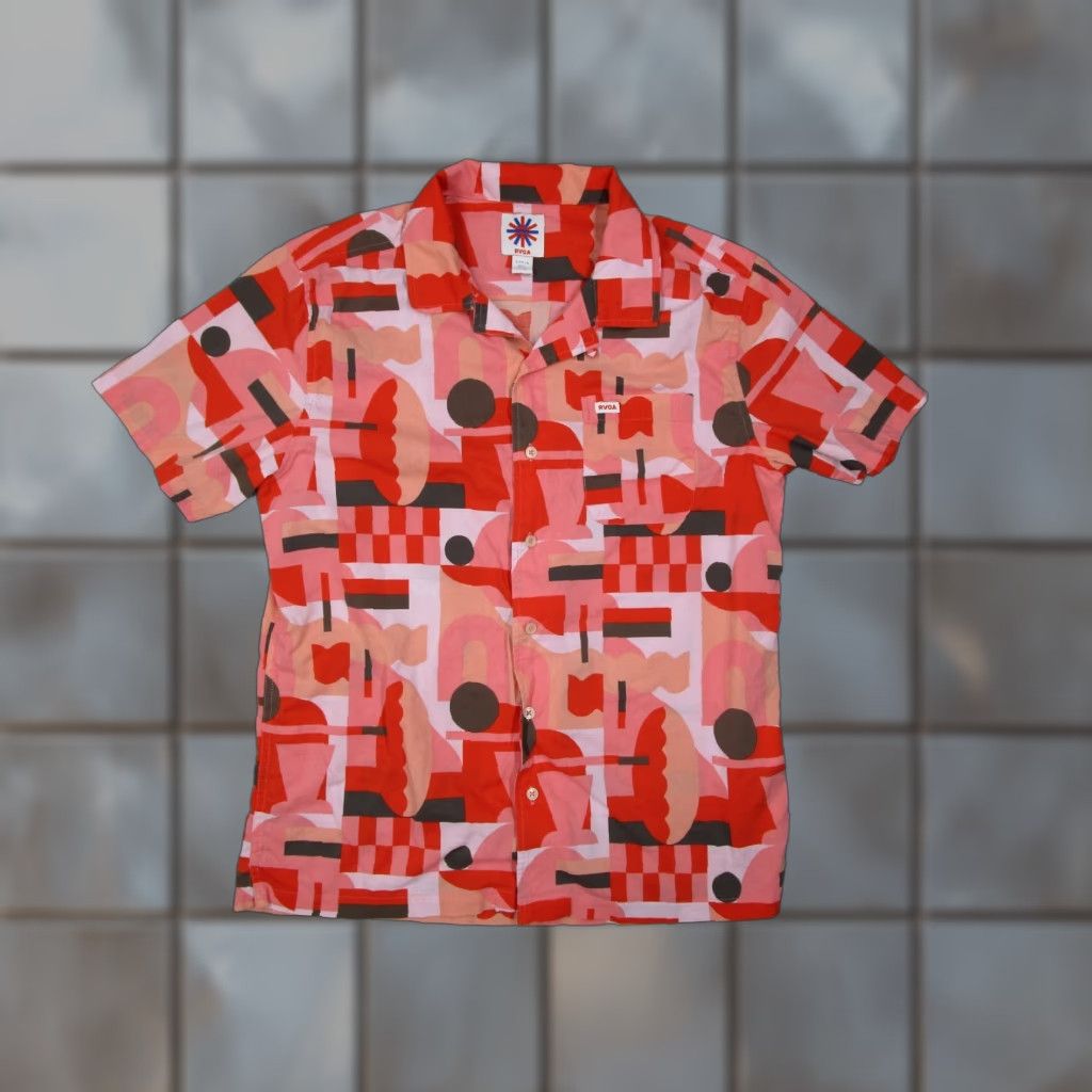 RVCA RVCA Hawaiian Shirt Men's Large Red Jesse Brown Short Sleeve Button-Up Geometric Casual Outdoor Mens Size US L / EU 52-54 / 3 - 1 Thumbnail