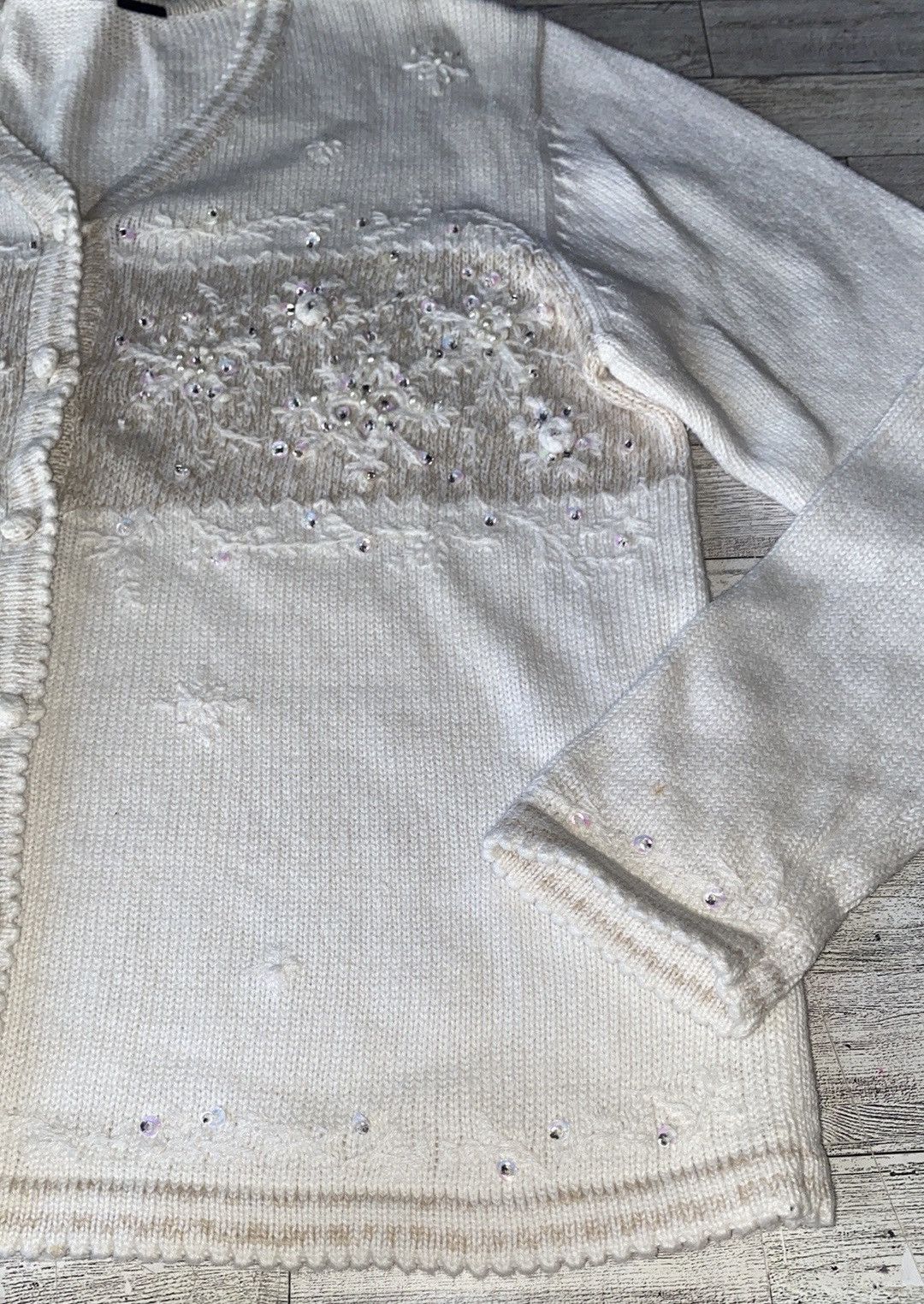 Vintage, Beige, Snowflake Embroidered, Button Down Sweater