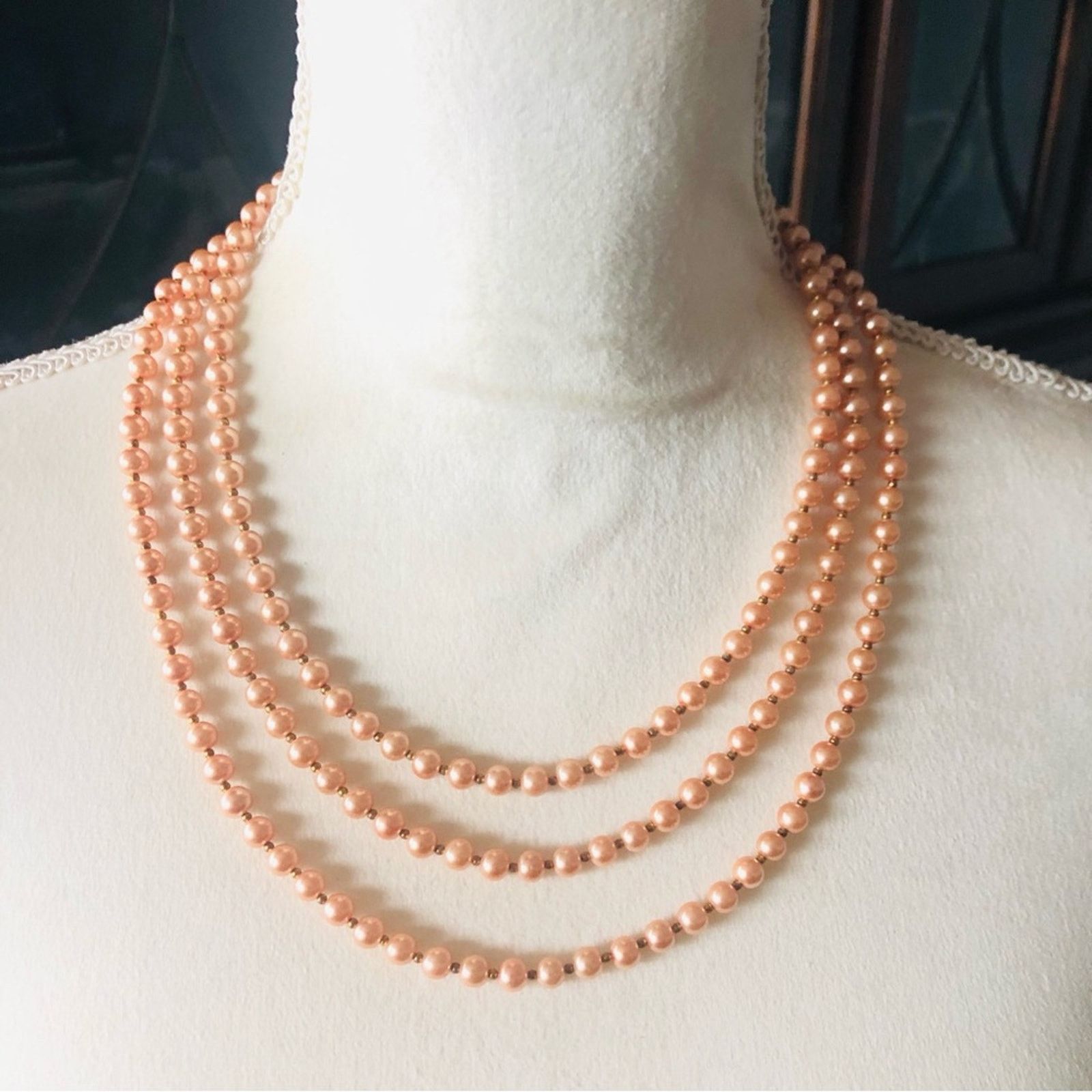 Handmade Handcrafted triple strand Czech glass Pearl necklace Size ONE SIZE - 1 Thumbnail