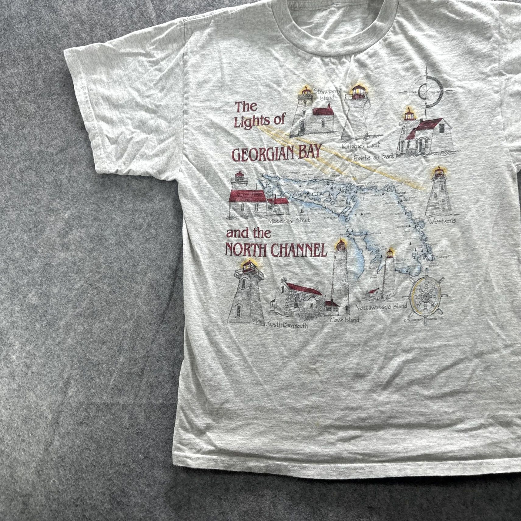Vintage VINTAGE Georgian Bay Shirt Mens Large Gray Lighthouse Map Souvenir Graphic 90s Shirt Mens Large Gray Nautical Travel Souvenir 90s Womens? Size US M / EU 48-50 / 2 - 3 Thumbnail