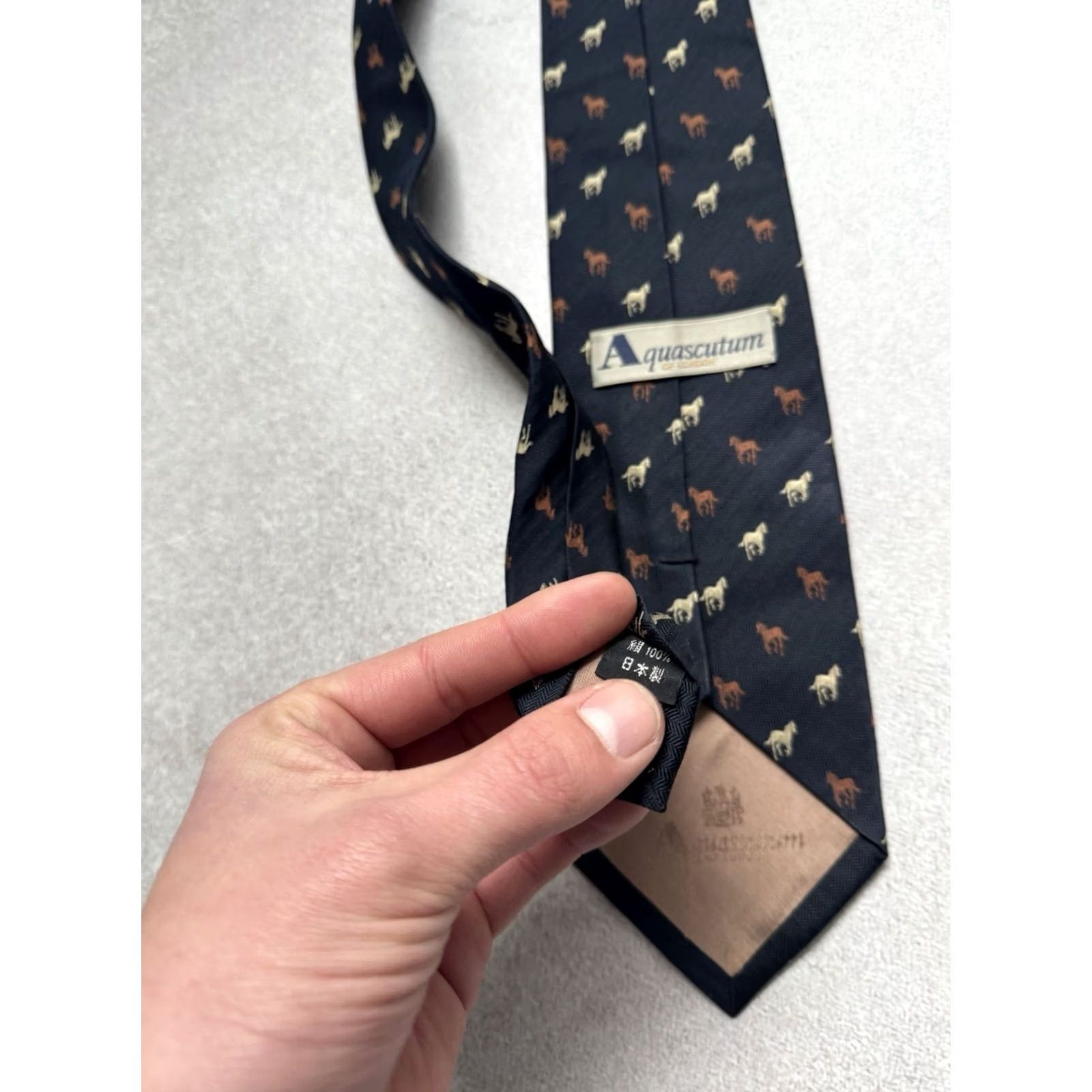 Aquascutum VINTAGE Aquascutum 100% Silk Monogram Horse Cravat Tie Blue Men Size ONE SIZE - 4 Thumbnail