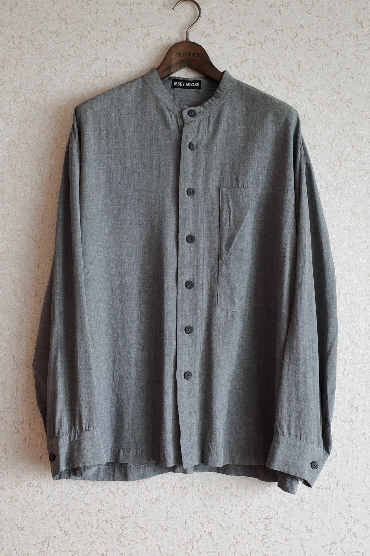 Issey Miyake Issey Miyake 00s Pepper Salt Collarless Rayon Shirt Size US L / EU 52-54 / 3 - 1 Thumbnail