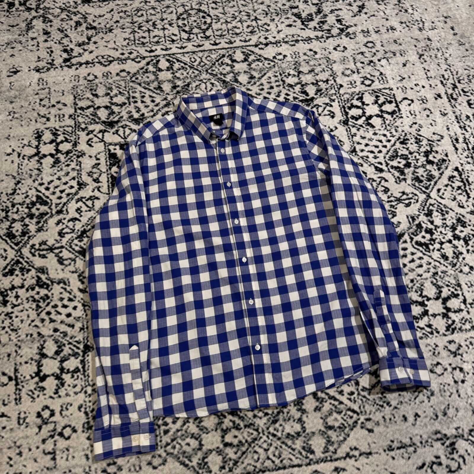 H&M × Vintage Vintage 90s H&M Unisex White Blue Cotton Shirt Size L Size US L / EU 52-54 / 3 - 3 Thumbnail