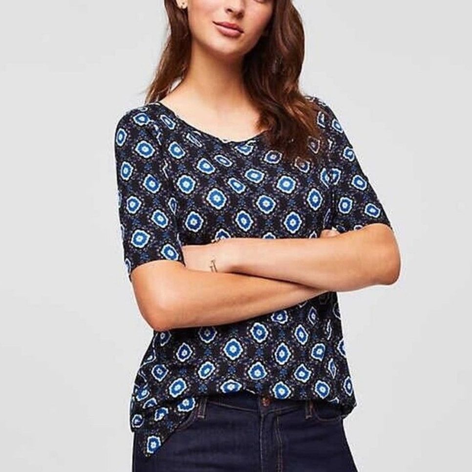 Loft LOFT Black White Blue Print Half Sleeve $68 Blouse Shirt XS Size XS / US 0-2 / IT 36-38 - 7 Thumbnail