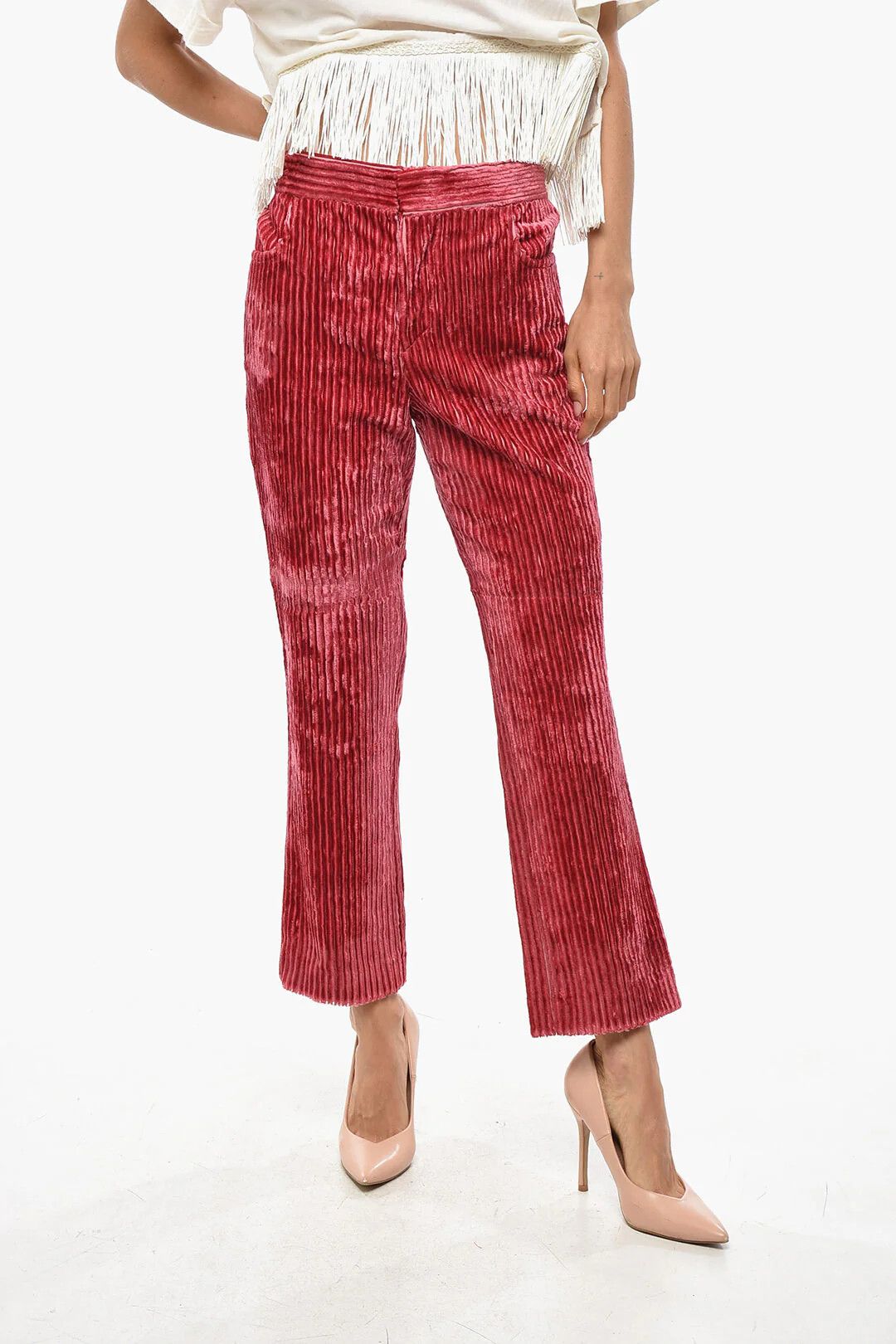 Isabel Marant og1mm0326 5-Pocket Ribbed Velour Pant in Pink Size 28" / US 6 / IT 42 - 1 Thumbnail
