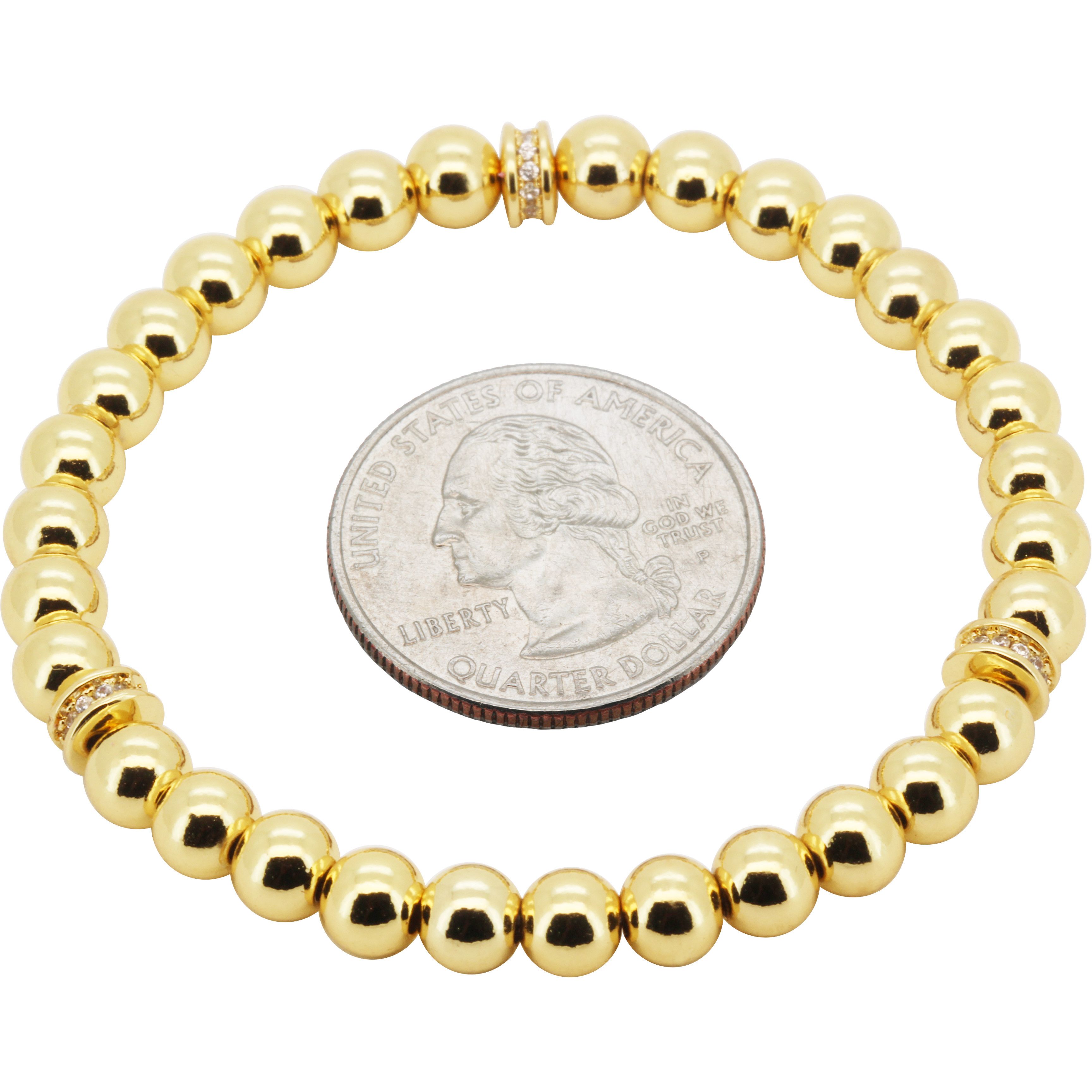 Other 14k GP AAA CZ Rondelle Spacer 6mm Beaded Stretch Bracelet 7” Size ONE SIZE - 1 Preview