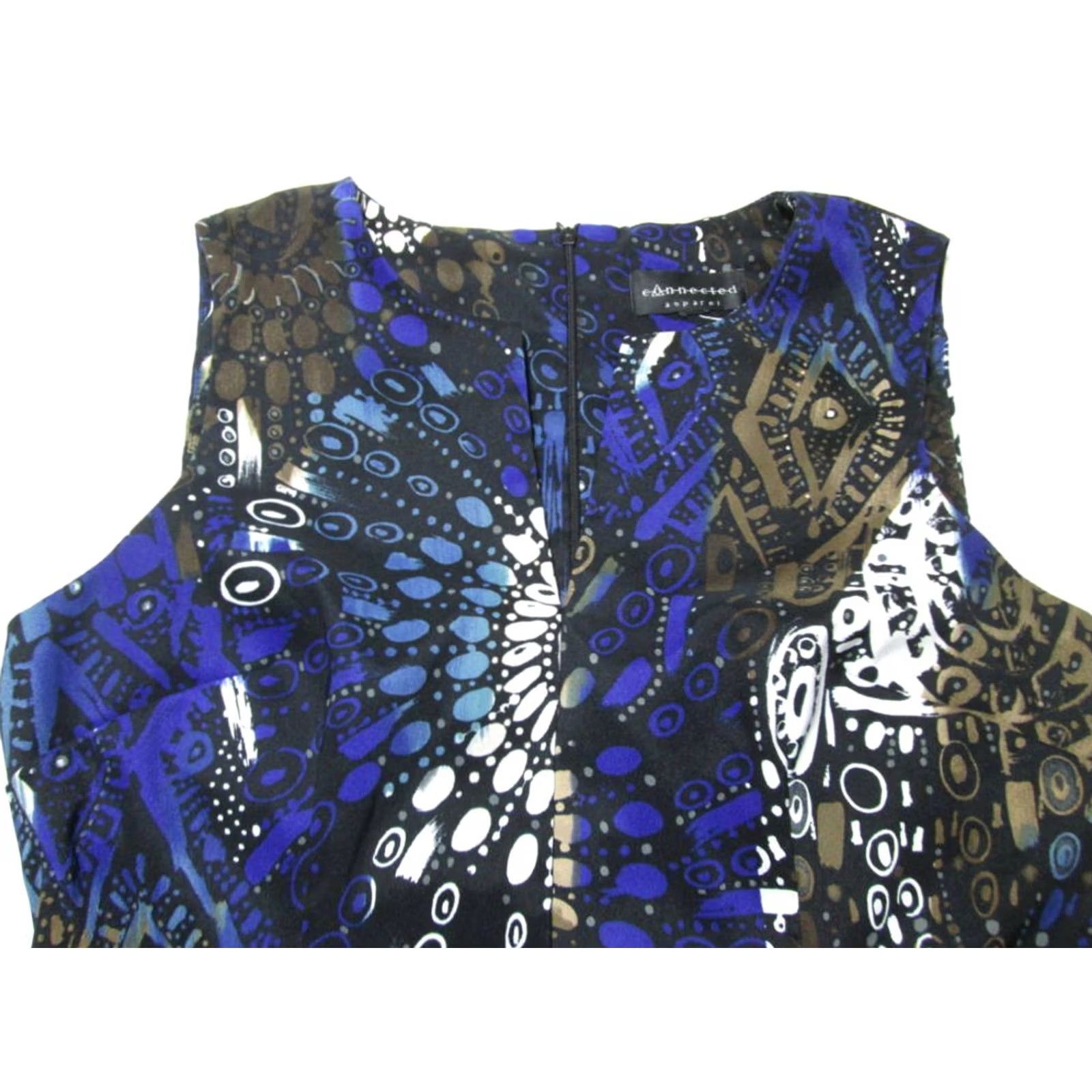 Vintage Connected Womens Dress Navy V-Neck Sleeveless Zip Back L Midi Sheath Pattern: Solid - Brand Connected - Size L Size L / US 10 / IT 46 - 3 Thumbnail