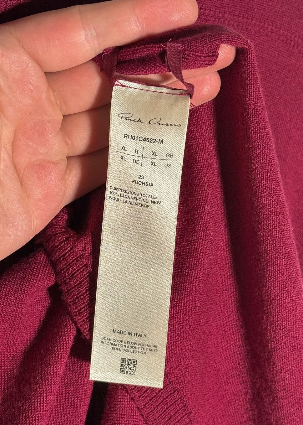 Rick Owens Rick Owens SS23 EDFU Fuchsia Light Wool Sweater Size US XL / EU 56 / 4 - 5 Thumbnail