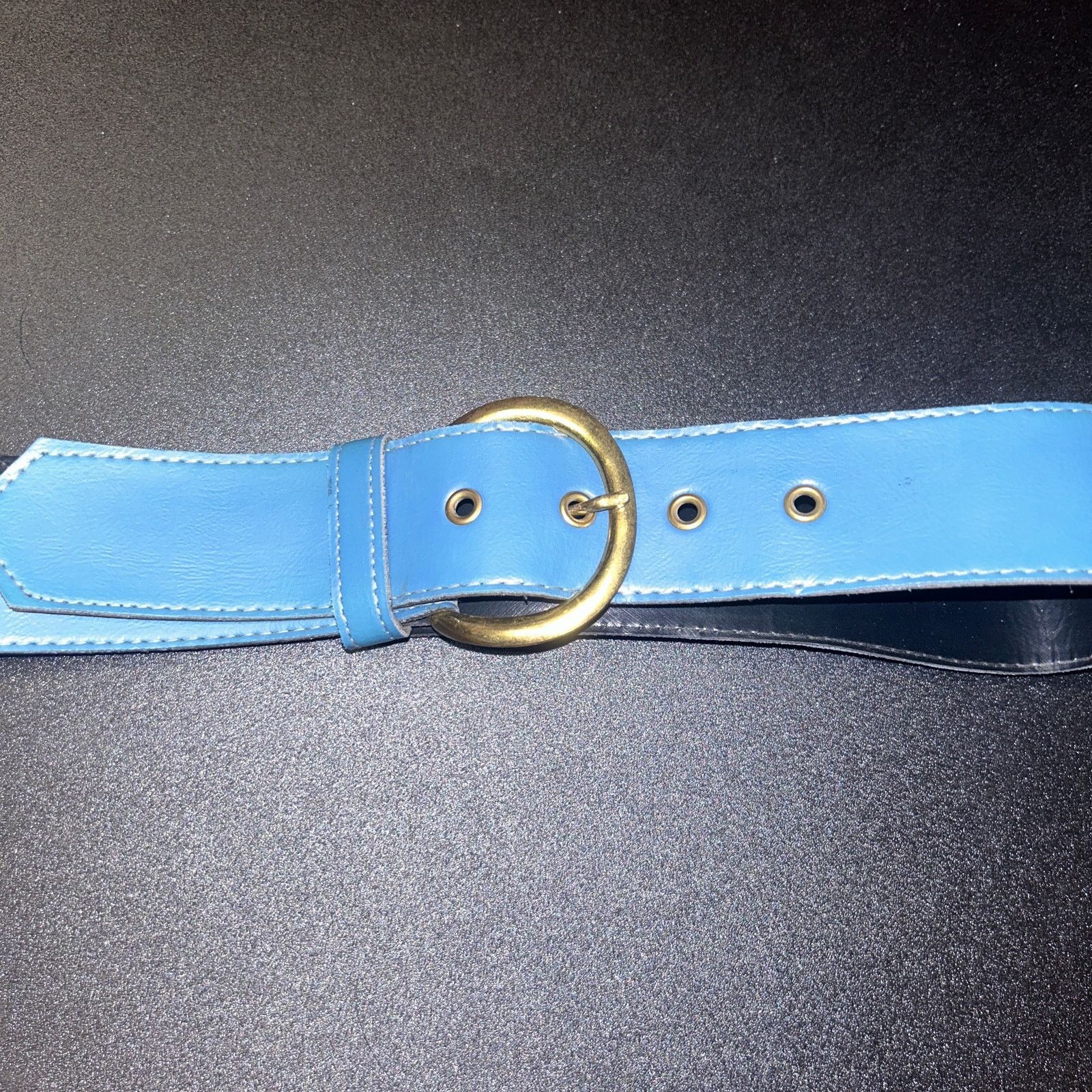 Other Blue Faux Leather Gold-Tone Hardware Adjustable Belt Size 14 Size ONE SIZE - 2 Thumbnail