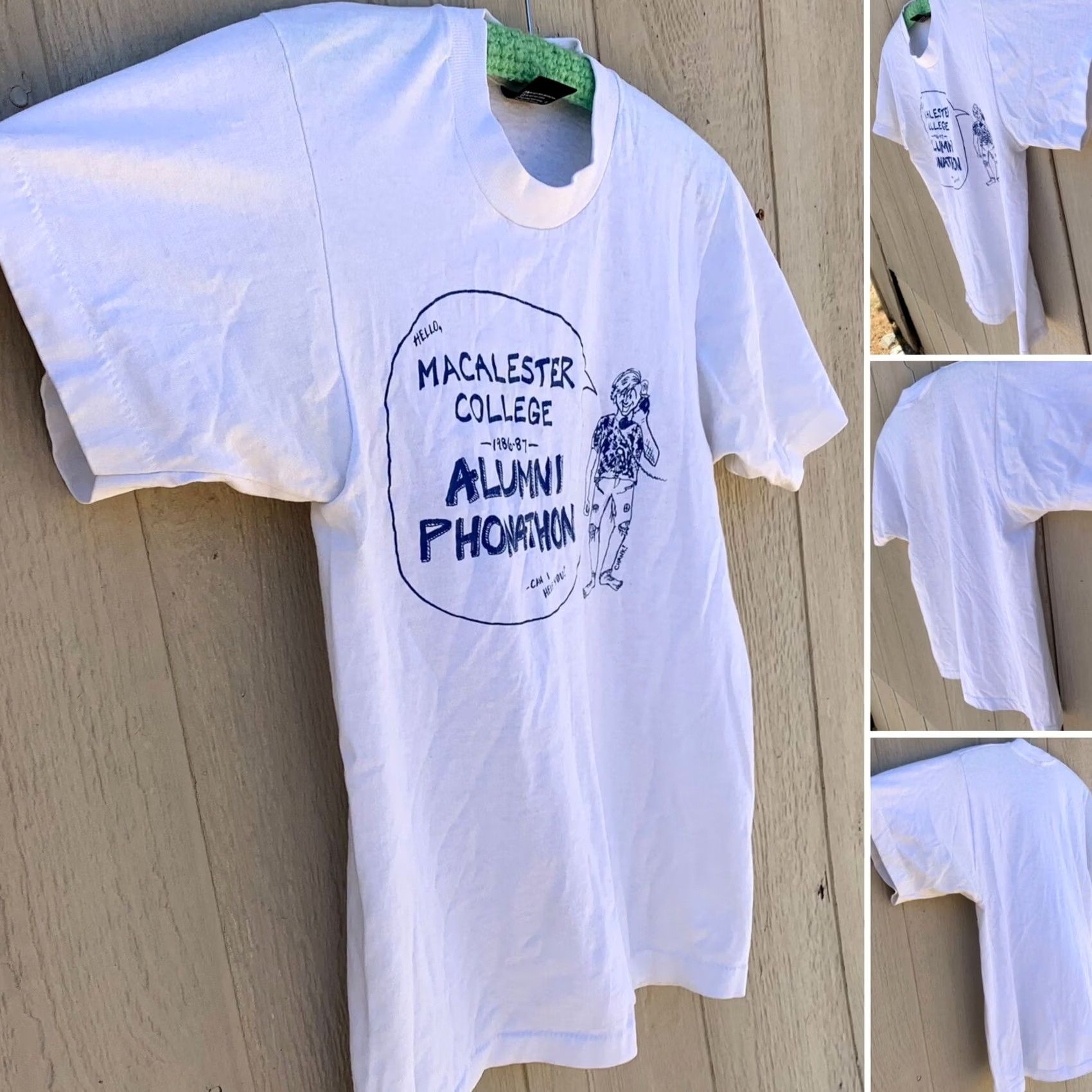 Vintage VINTAGE Hello Macalester College 1986-1987 Alumni Phonathon T-Shirt 1980s Size M White Graphic Print Shirt Men 80s College Size US M / EU 48-50 / 2 - 4 Thumbnail