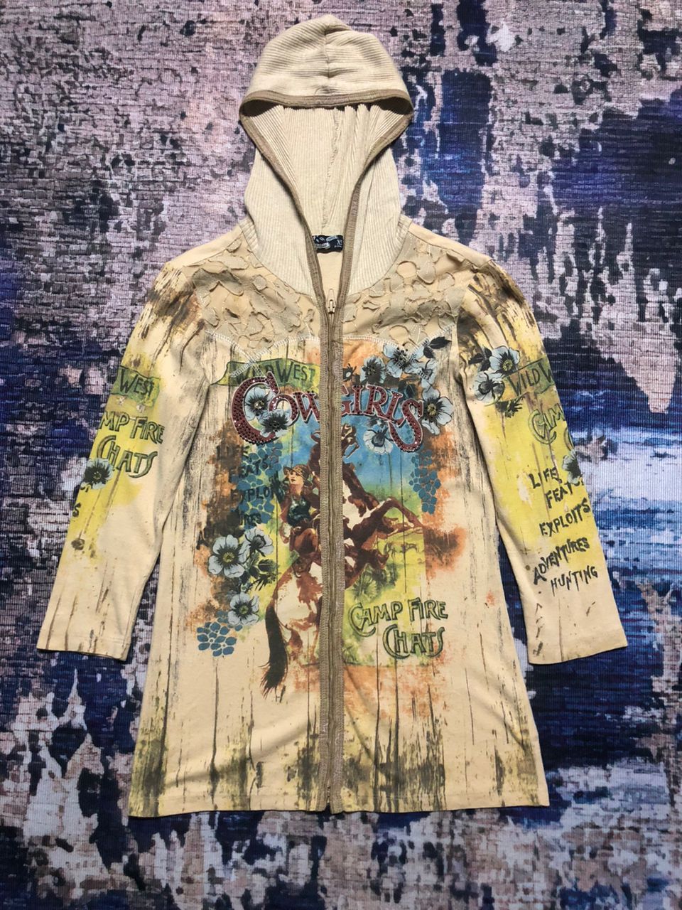 Cowboy Equipment Sugar Vanilla Cowgirl Over Print Hoodie Zipper Rare Size XS / US 0-2 / IT 36-38 - 1 Thumbnail