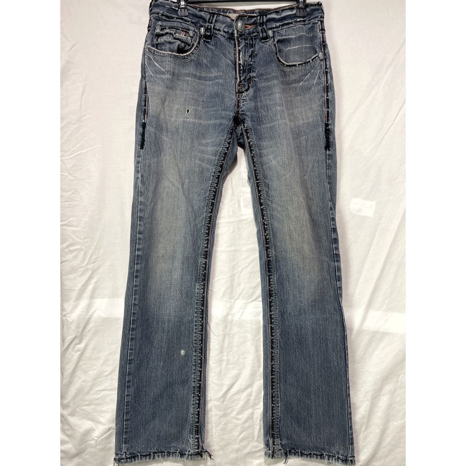 Vintage Laguna Beach Jeans Mens 32 Skull Button Stitched Blue Denim Distressed Zip Flat Jeans Distressed Skull 5-Pocket Men Size US 32 / EU 48 - 2 Thumbnail