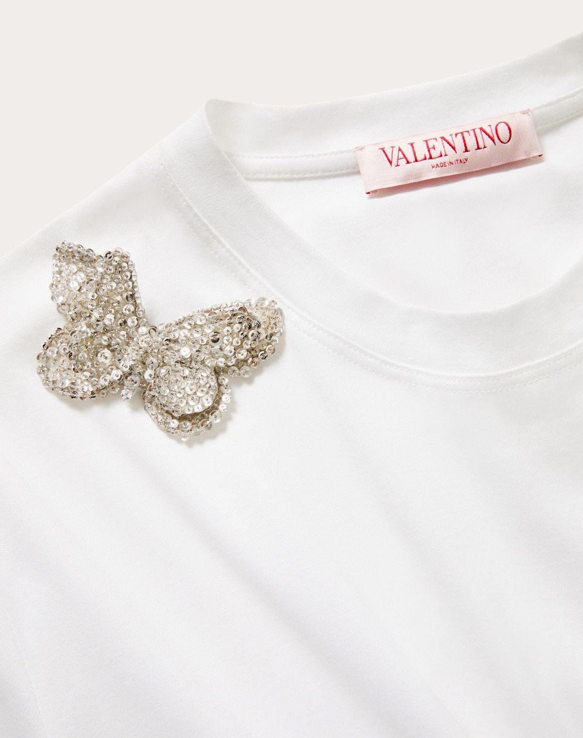 Valentino o1s1wg110525 Embroidered Cotton Jersey T-Shirt in White Size L / US 10 / IT 46 - 3 Thumbnail