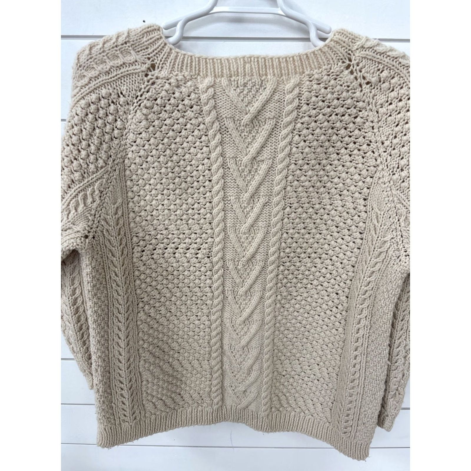 Vintage VINTAGE Hand Knit Chunky Cable Knit Ivory Pure Wool Fisherman’s Sweater Womens XL Shirt Womens XL Ivory 1990s Size XL / US 12-14 / IT 48-50 - 5 Thumbnail