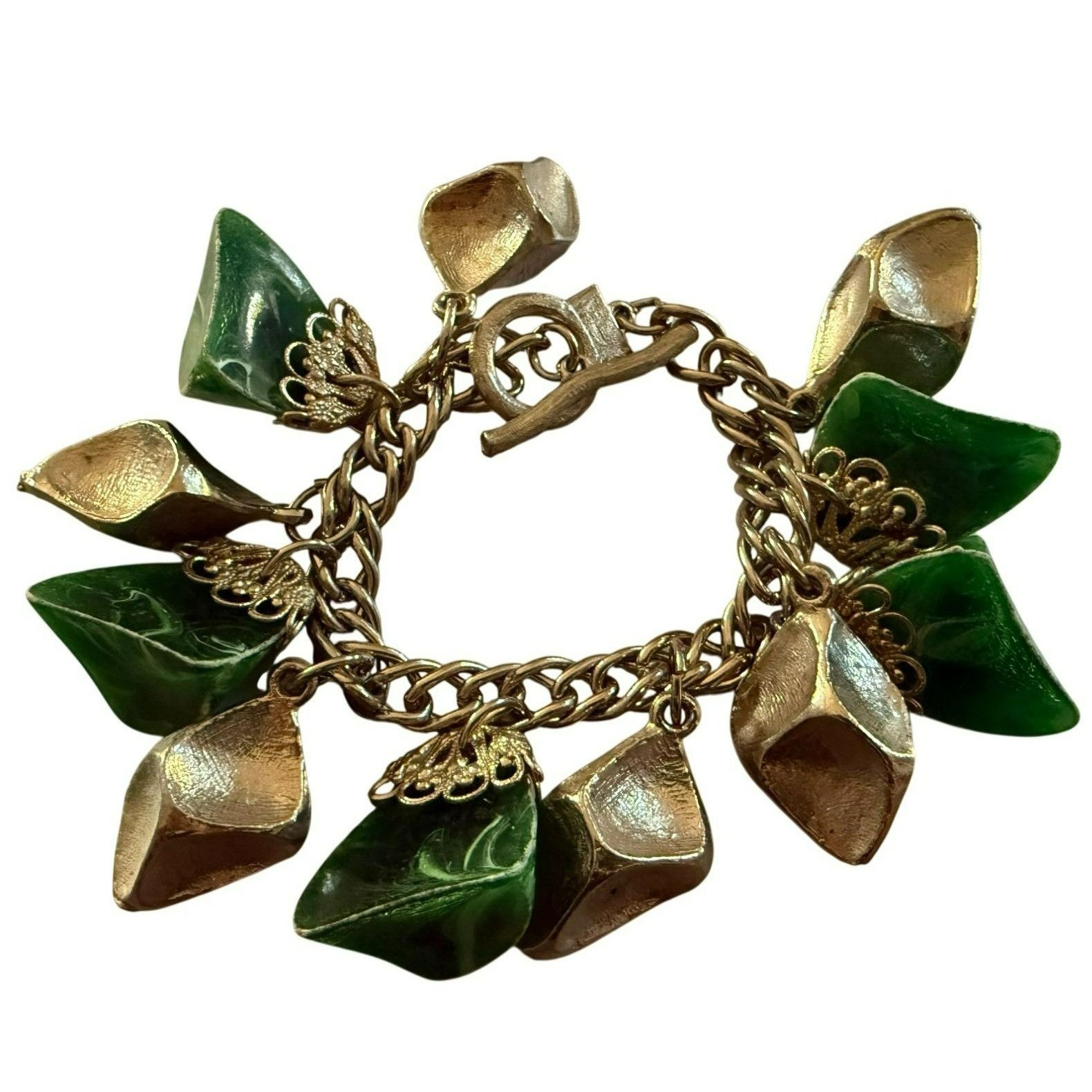 Other Vintage Brushed Silver Tone Chunky Bracelet With Green Lucit Size ONE SIZE - 1 Thumbnail