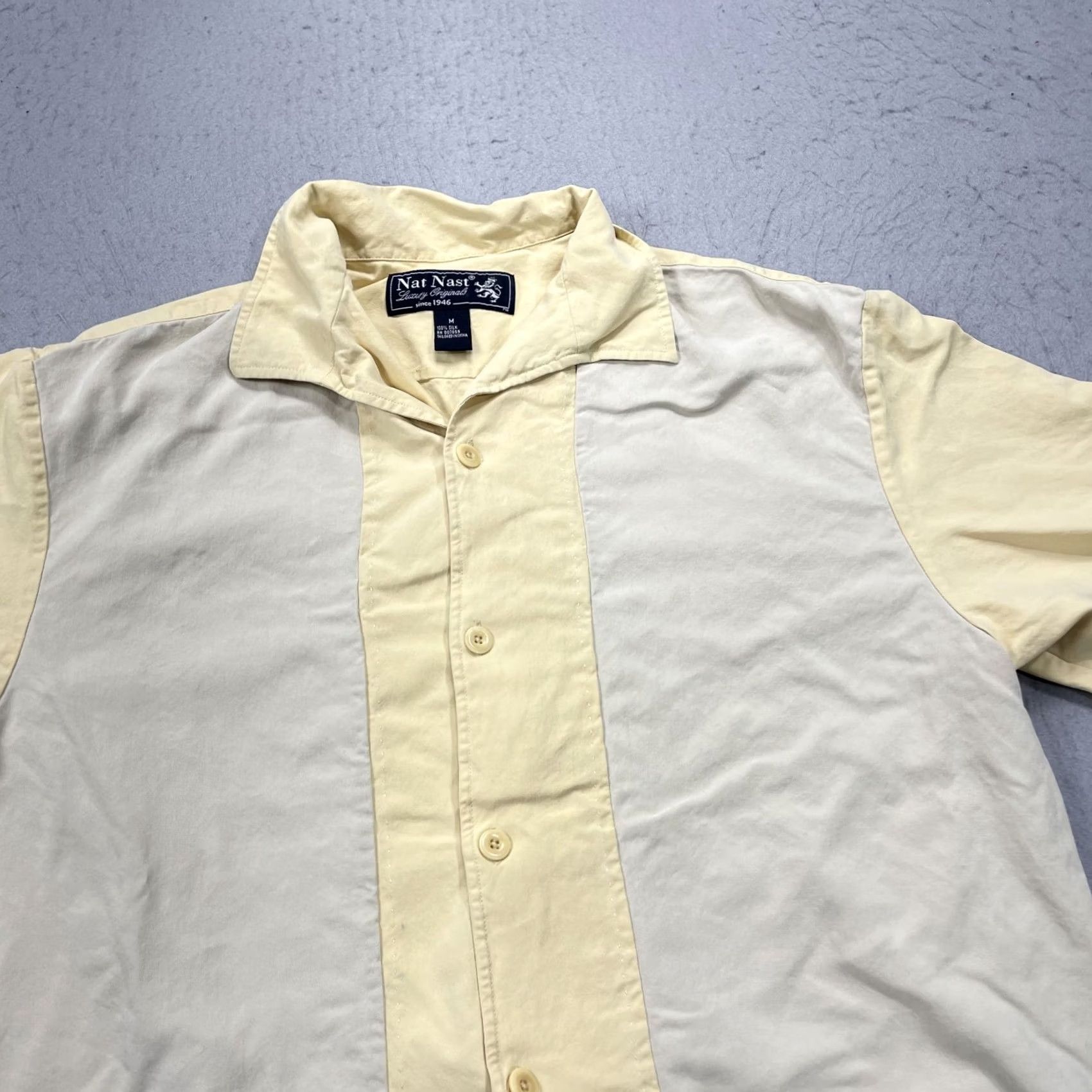 Nat Nast Nat Nast Luxury Originals Shirt Mens Medium Yellow Silk Vintage 90s All Seasons Casual Short Sleeve Button-Up Collared 90s Mens (Yellow) Size US M / EU 48-50 / 2 - 3 Thumbnail