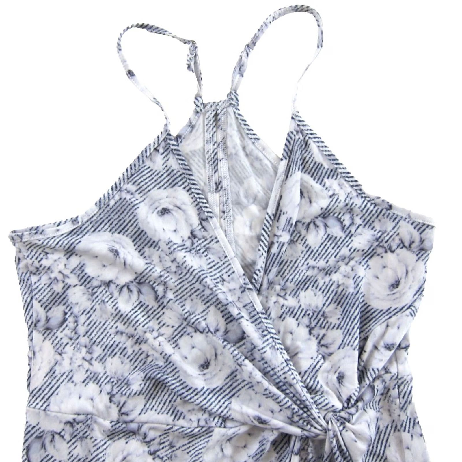 BCBGeneration BCBGeneration Tank Dress Jersey Blue White Floral Rose V-Neck Stretch Small Dress Women Size S / US 4 / IT 40 - 4 Thumbnail