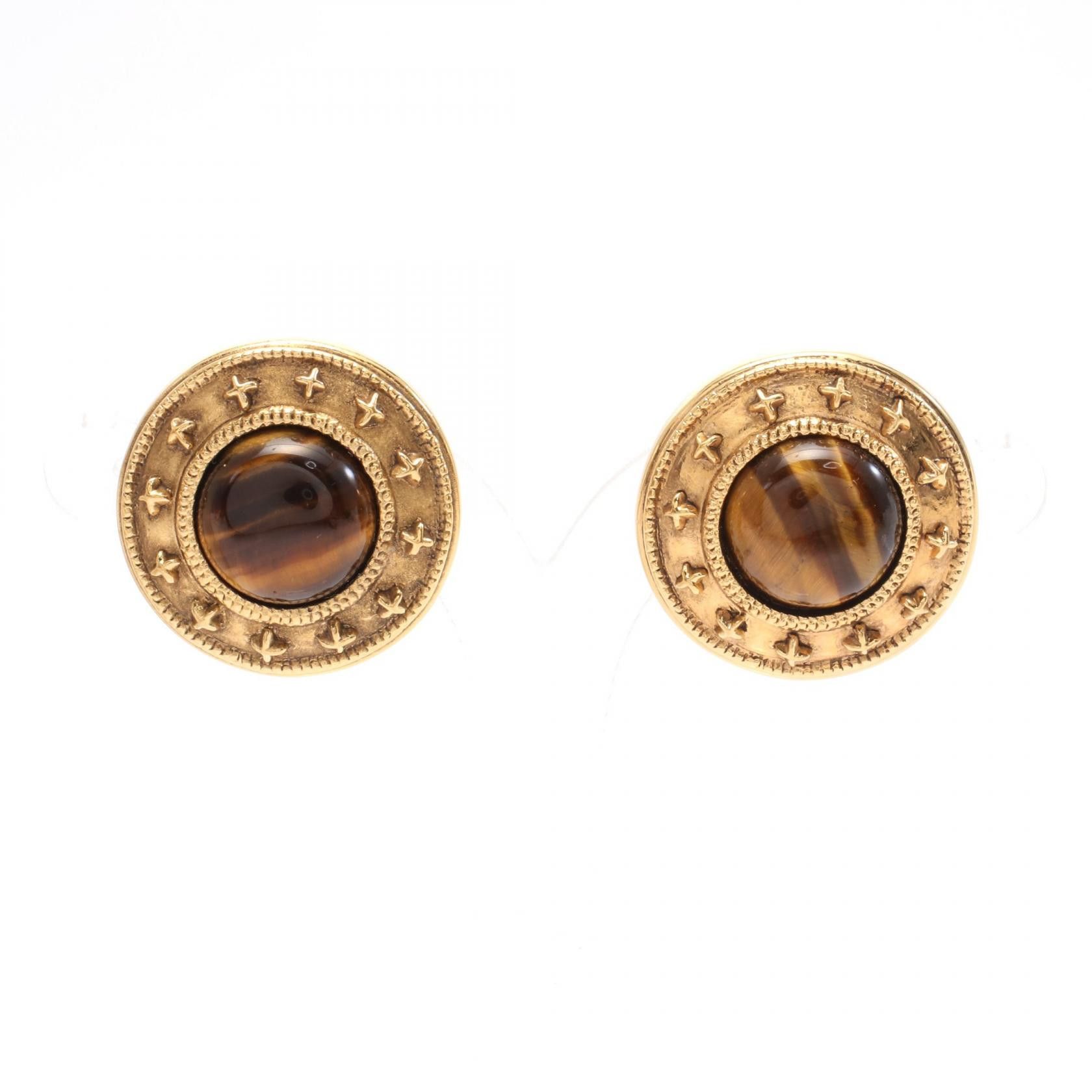 Chanel Chanel Chanel Tiger Eye Earrings Metal Earrings DUTY FREE for USA Size ONE SIZE - 1 Thumbnail