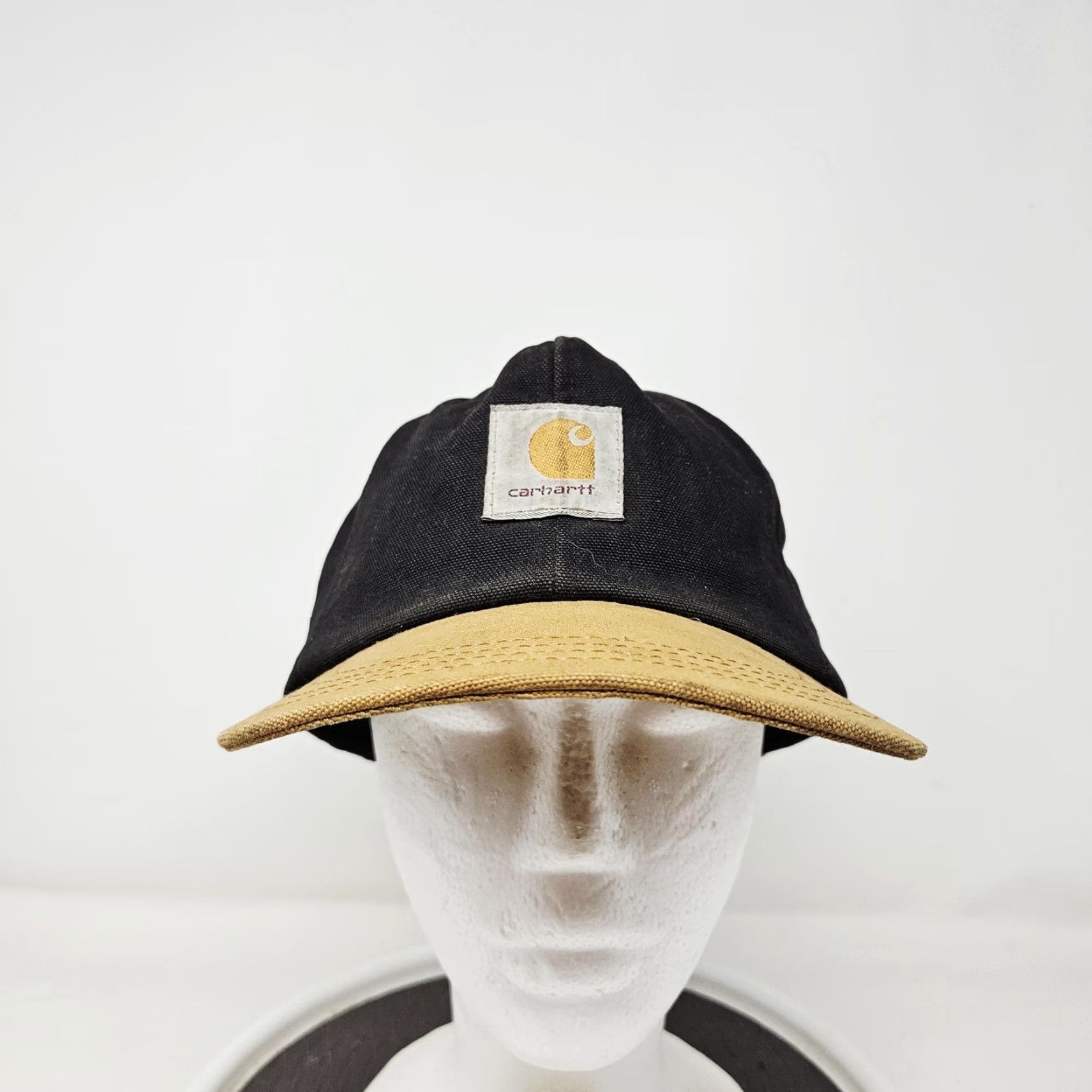 Carhartt VINTAGE Carhartt Hat Cap Fitted Mens M Black Canvas Tan Brim Insulated USA Workwear Size ONE SIZE - 2 Thumbnail