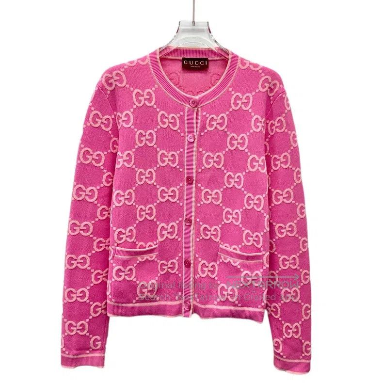 Gucci Gucci Pink logo jacquard full print cotton round neck sing Size L / US 10 / IT 46 - 1 Thumbnail