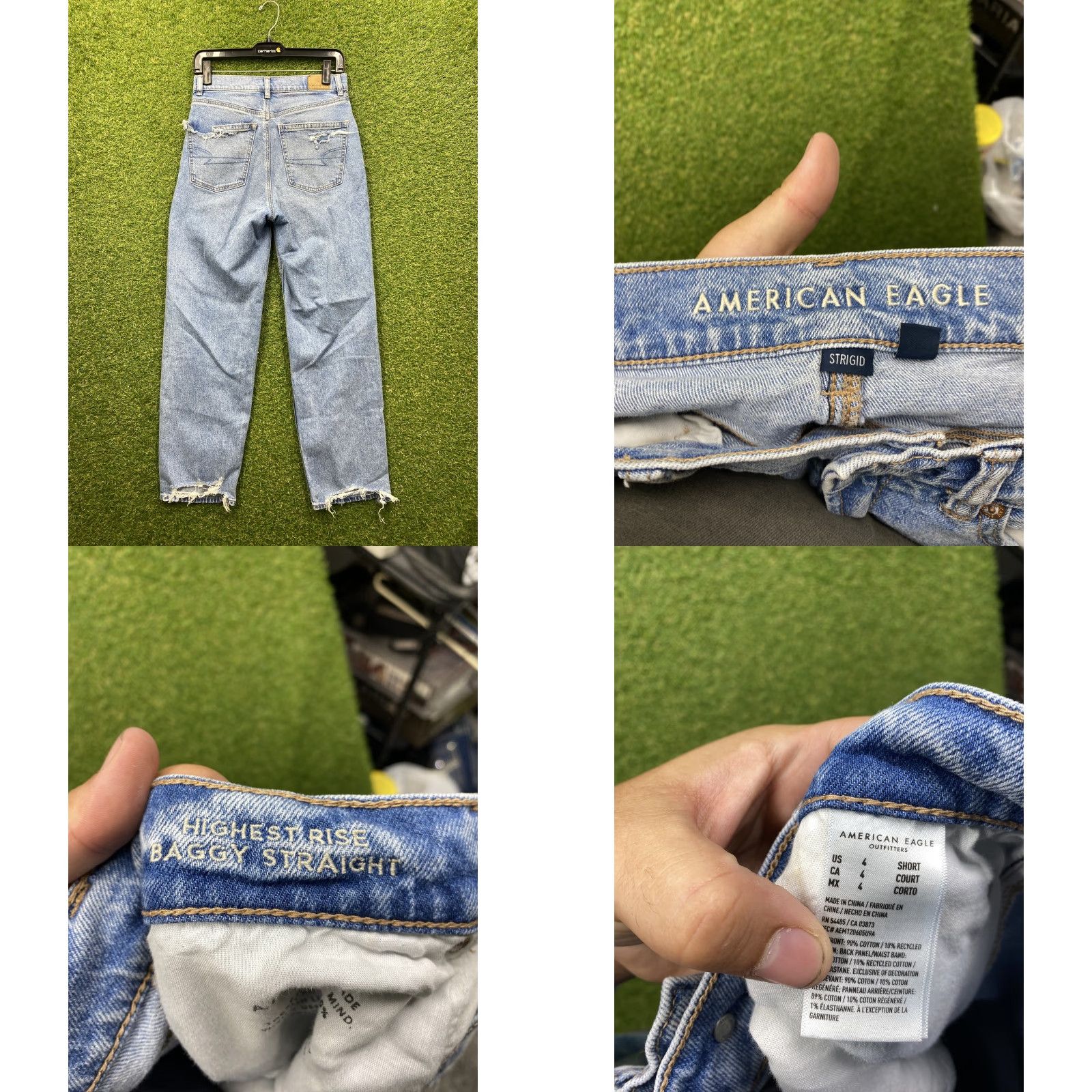 Vintage American Eagle Jeans Highest Rise Womens 4 Short Distressed Baggy Straight Denim Size 27" / US 4 / IT 40 - 8 Thumbnail