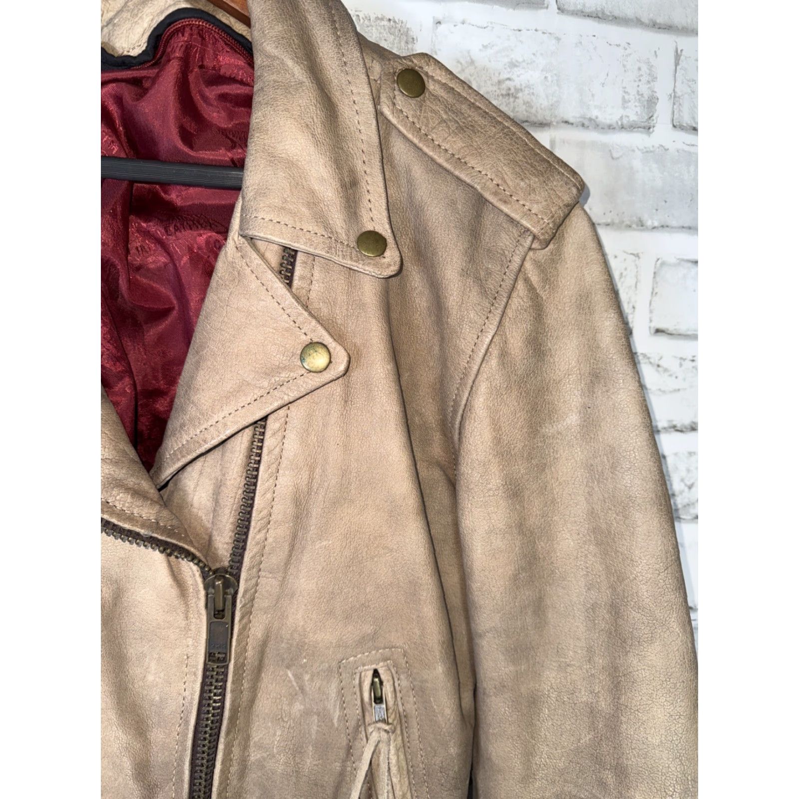 Vintage VINTAGE Jamin' Leather Jacket Motorcycle Moto Biker Style Grunge Rock Beige Womens S Size S / US 4 / IT 40 - 5 Thumbnail