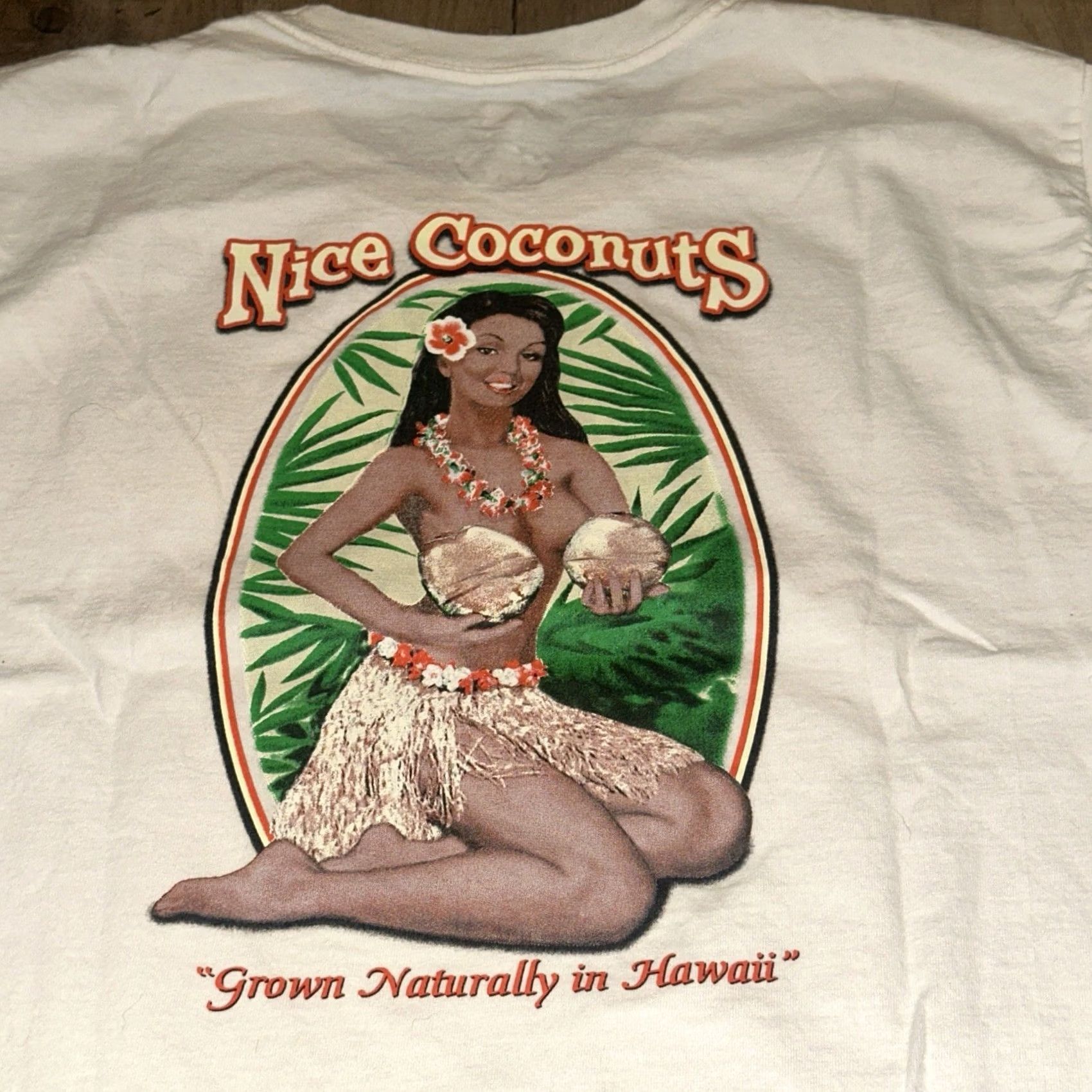 Hanes VINTAGE Pinup Girl Shirt Mens Medium White Nice Coconuts Hawaii Y2K Short Sleeve Hanes T-Shirt Couture Mens Size US M / EU 48-50 / 2 - 6 Thumbnail