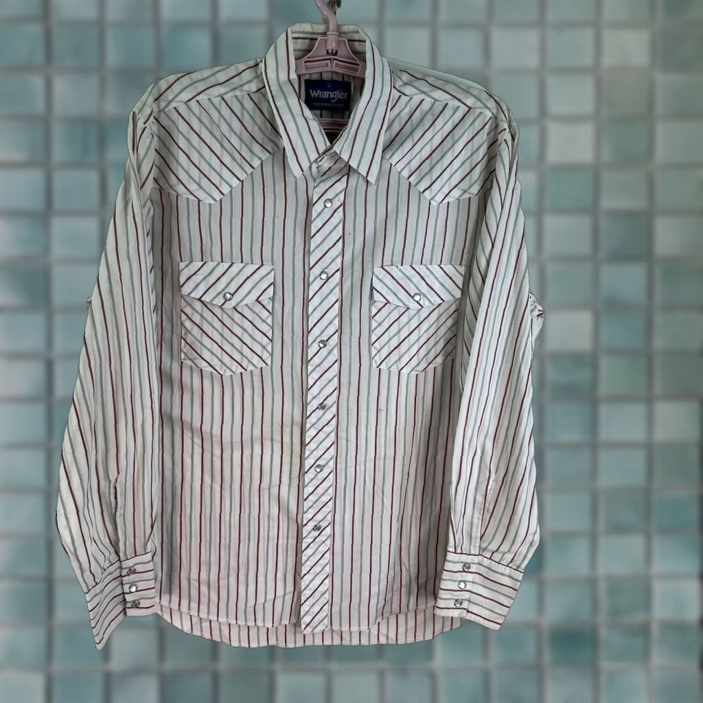 Wrangler VINTAGE Wrangler Western Pearlsnap Striped Shirt Mens L Long Sleeve Size US L / EU 52-54 / 3 - 1 Thumbnail