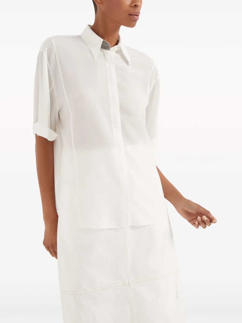 Brunello Cucinelli o1w1db10825 Blouse in Light Beige Size M / US 6-8 / IT 42-44 - 3 Thumbnail