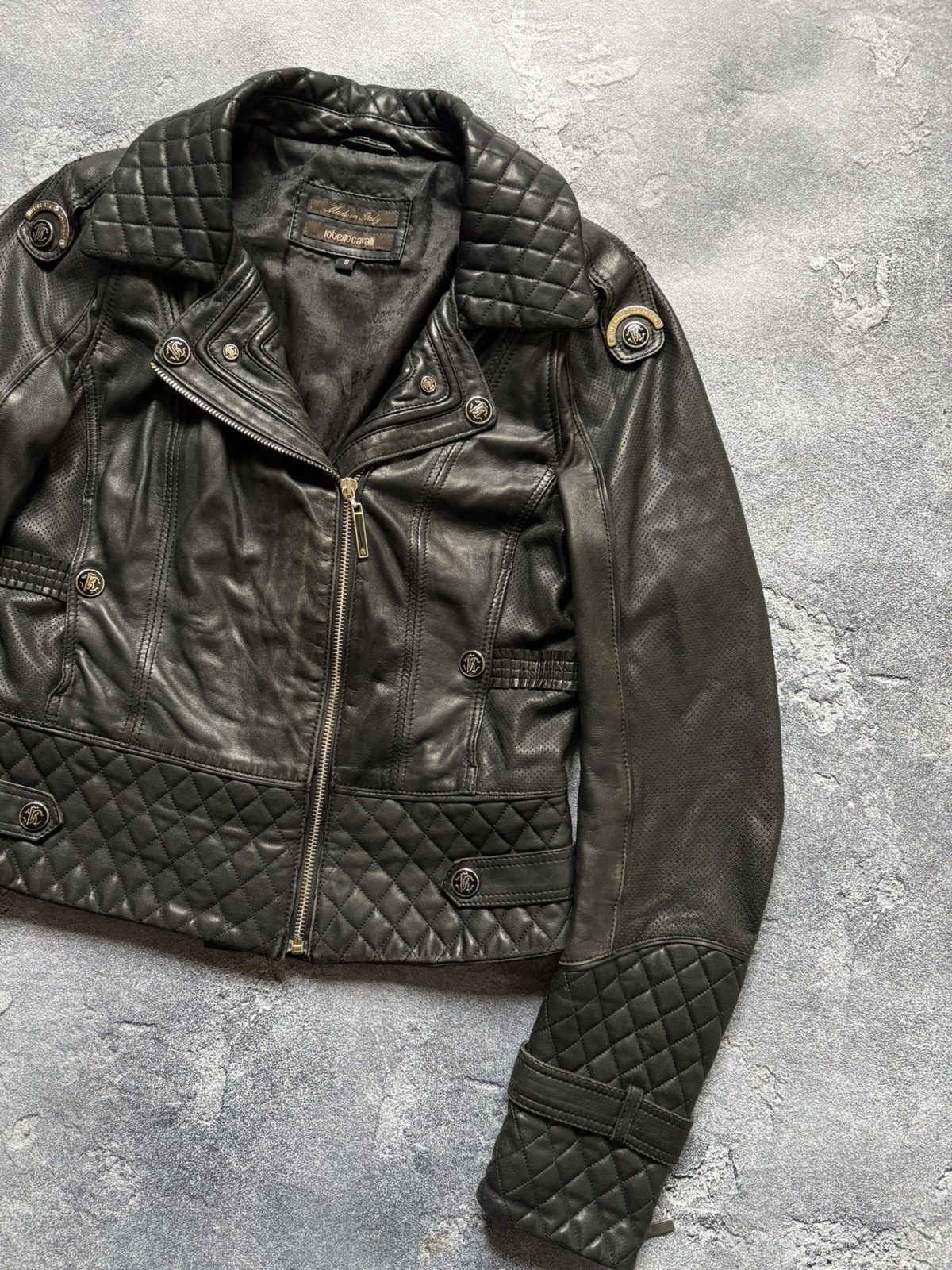 Roberto Cavalli Vintage Roberto Cavalli Avant Garde Biker Leather Jacket Size S / US 4 / IT 40 - 5 Thumbnail