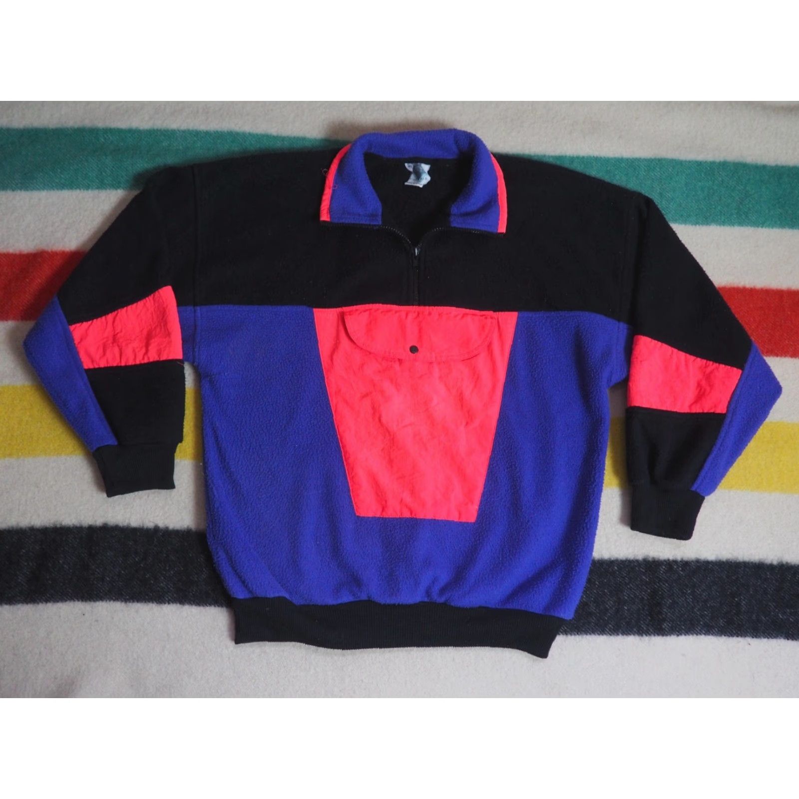 Pinko VTG 80s 90s Black Pink Purple Anorak 1/4 Zip Hiking Retro Fleece Jacket Mens M Size US M / EU 48-50 / 2 - 2 Thumbnail
