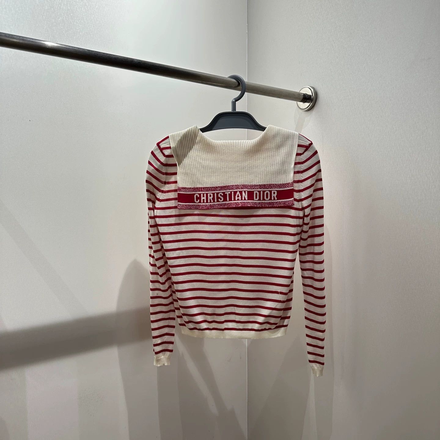 Christian Dior Monsieur Dior logo stripe knit sweater navy collar 34 silk Size XS / US 0-2 / IT 36-38 - 1 Thumbnail