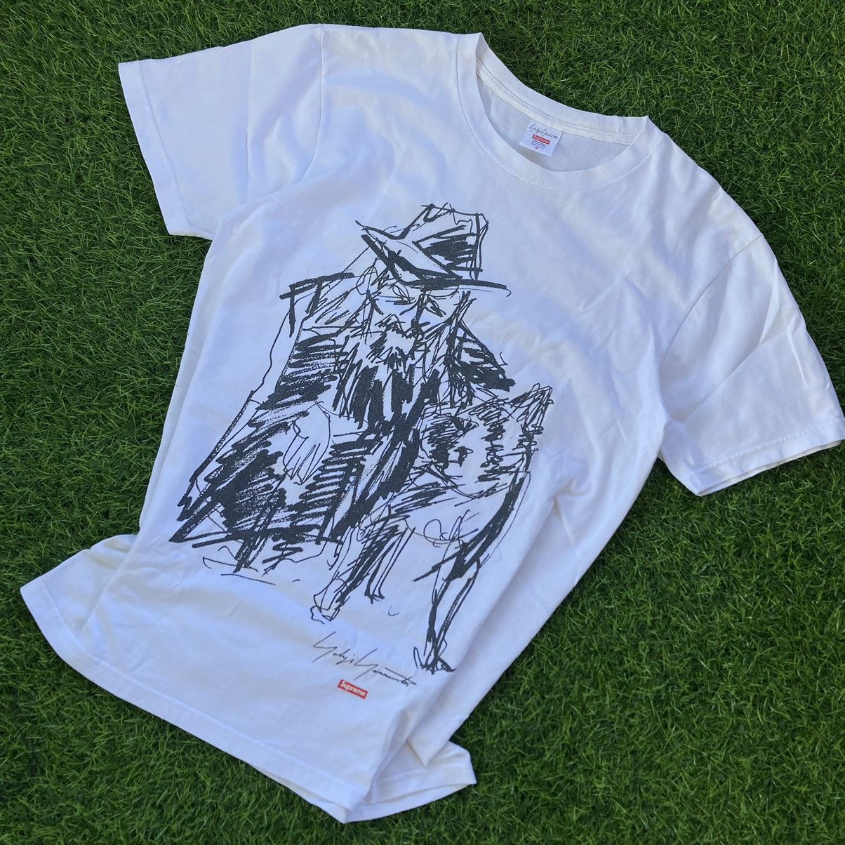 image of Supreme Fw20 X Yohji Yamamoto Wolf Scribble Tee in White, Men's (Size Small)