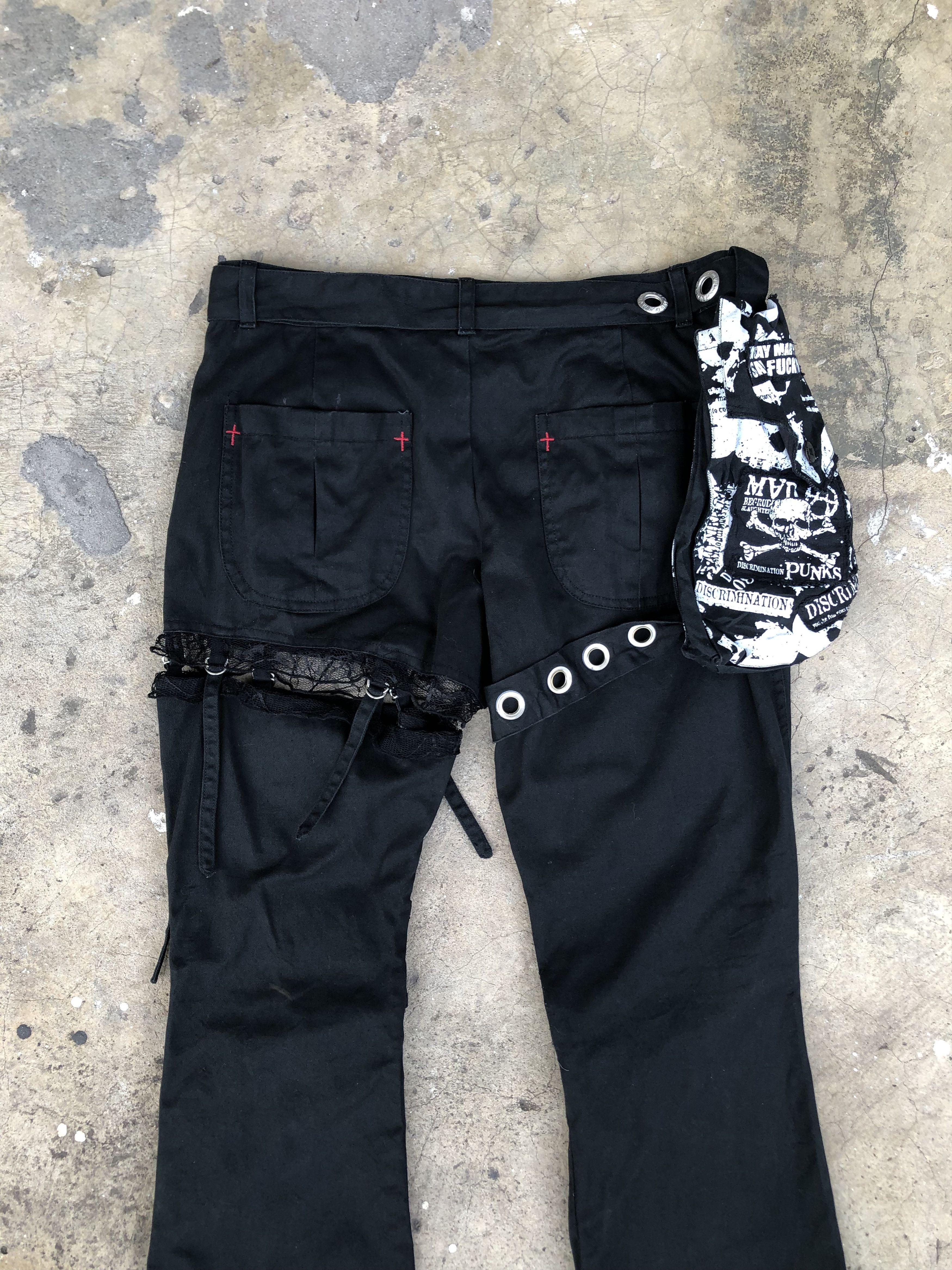 Japanese Brand Mad Girl MGB-50 Bondage Flare Pants Mad Punks Goth Punk Y2K Size 29" - 7 Thumbnail