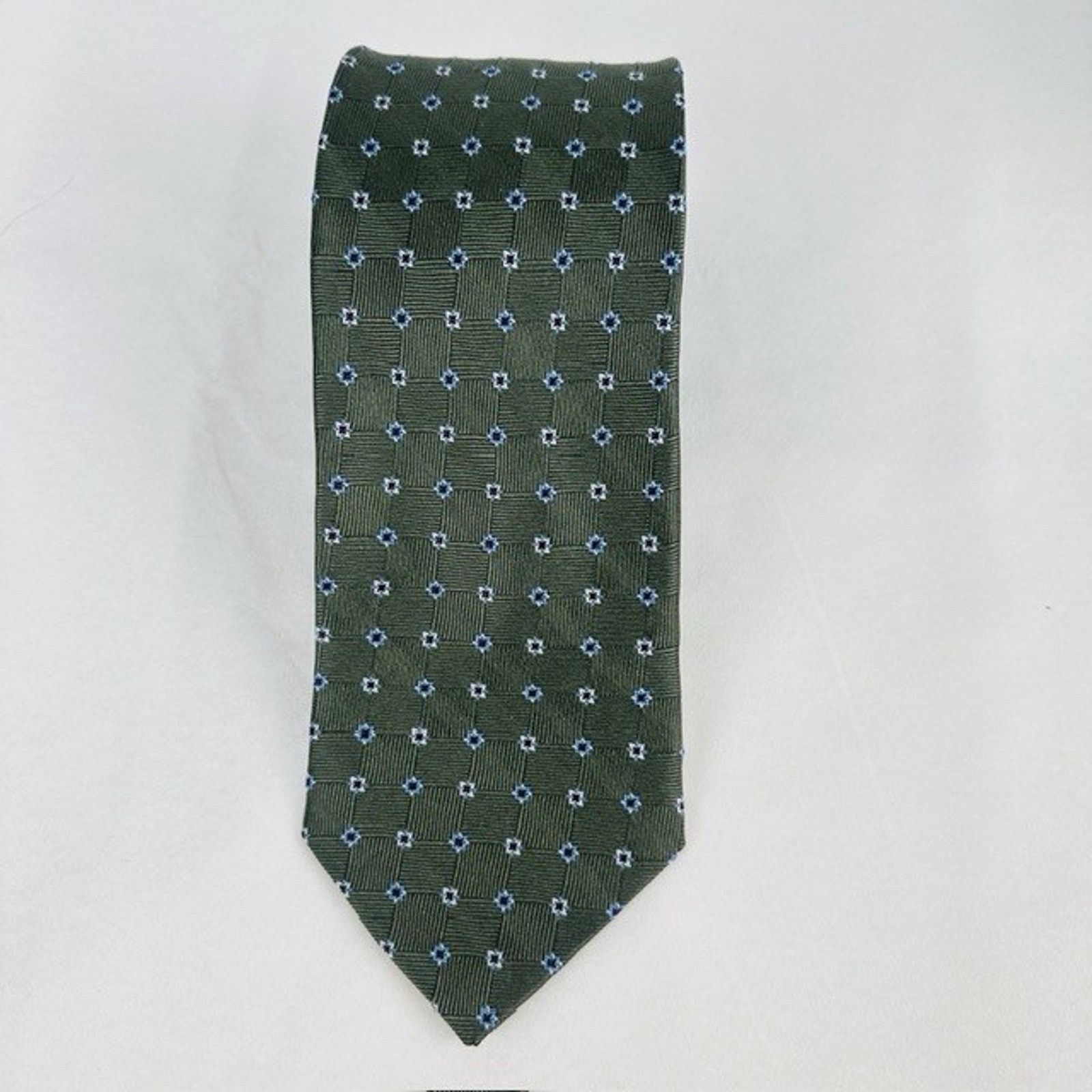 George George Necktie Olive Green w/Stars Geometric All Silk Preppy Size ONE SIZE - 6 Thumbnail