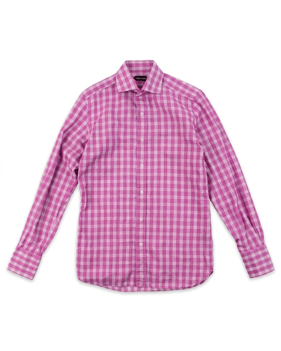 Tom Ford Tom Ford Pink Checked Classic Cotton Long Sleeve Shirt M Size US M / EU 48-50 / 2 - 1 Thumbnail