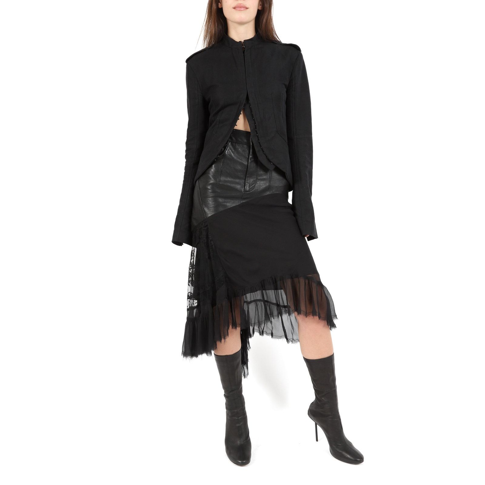 Haider Ackermann FW17 Belted Military Jacket in Black Cotton Size XS / US 0-2 / IT 36-38 - 3 Thumbnail