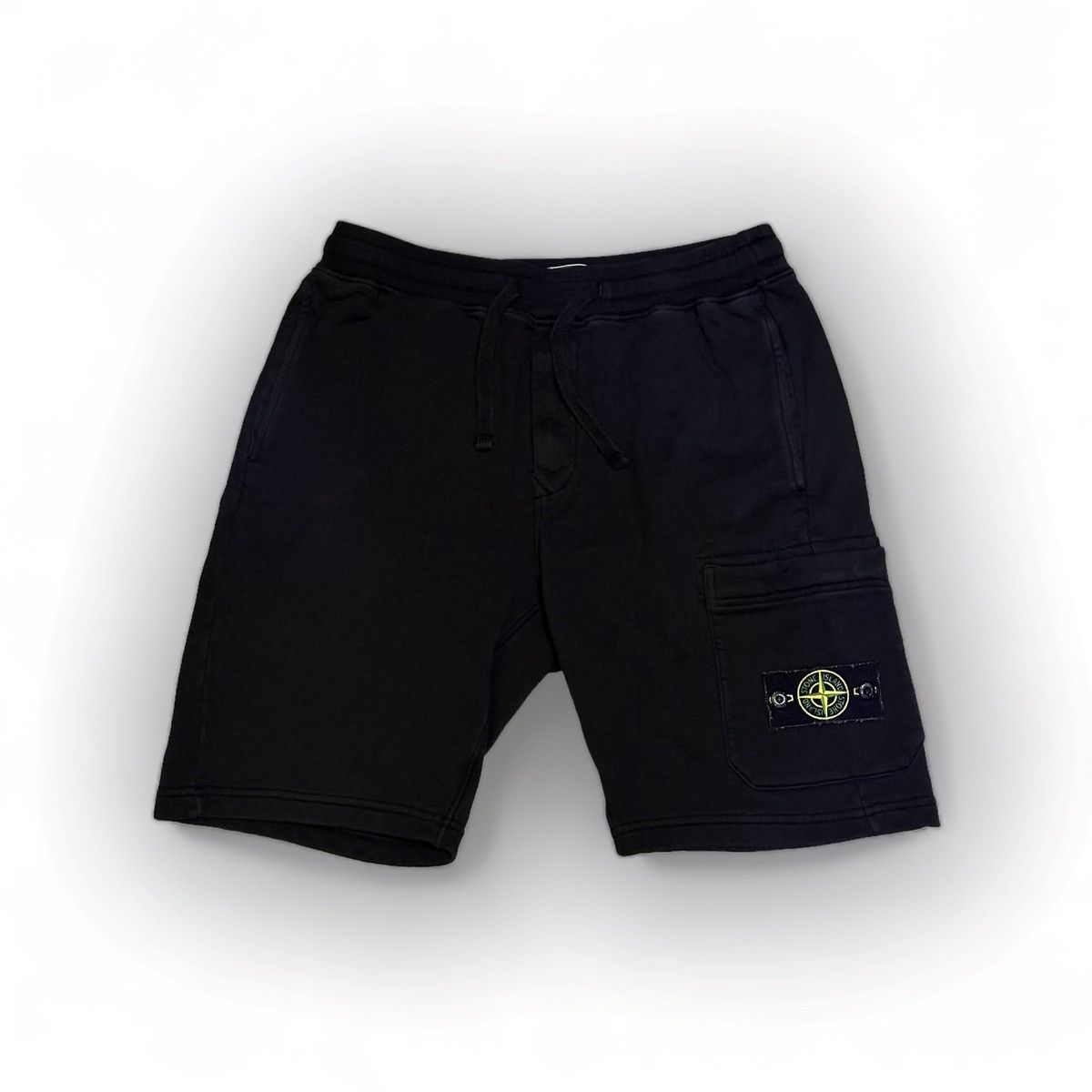 image of Stone Island Cargo Bermuda Garment Dyed Sweatshorts In Black, Men's (Size 32)
