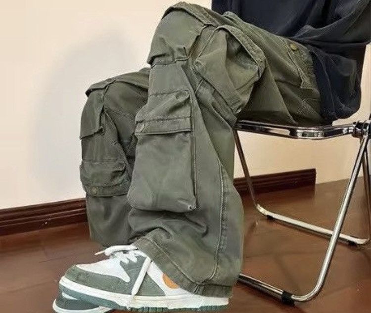 Japanese Brand Olive Green Baggy Cargo Pants - Y2K Skate Streetwear Size US 30 / EU 46 - 7 Thumbnail
